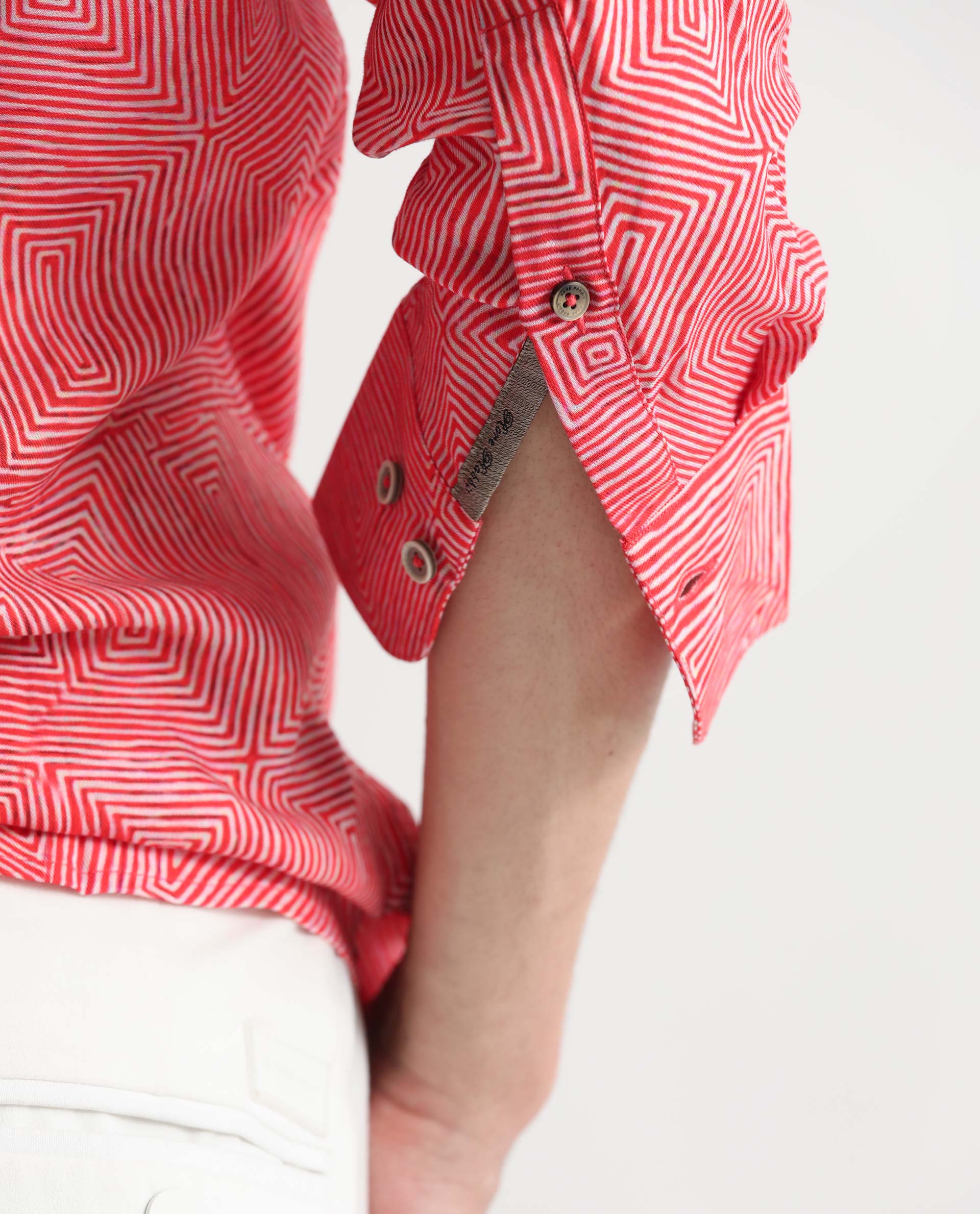 Rare Rabbit Men's Orlean Red Viscose Fabric Abstract Print Full Sleeves Shirt
