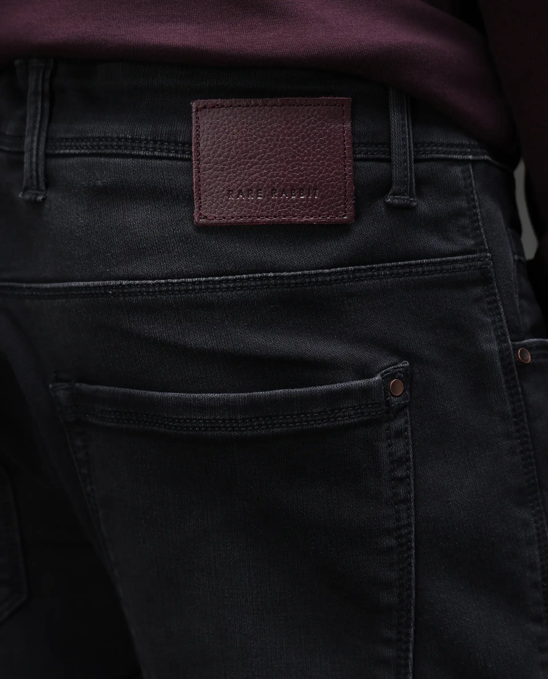 Rare Rabbit Men's Orleans Black Cotton Plain Hawk Slim Fit Jeans