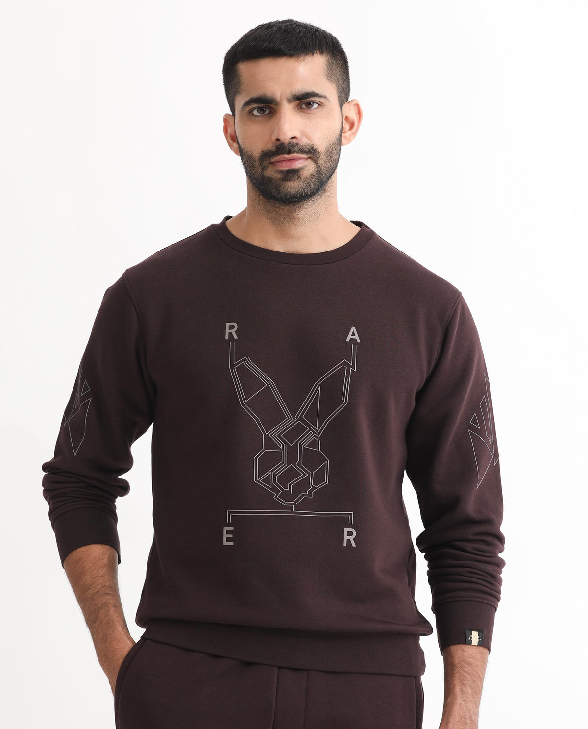 Rare Rabbit Mens Orsay Maroon Sweatshirt Cotton Polyester Fabric Round Neck Knitted Full Sleeves Comfortable Fit