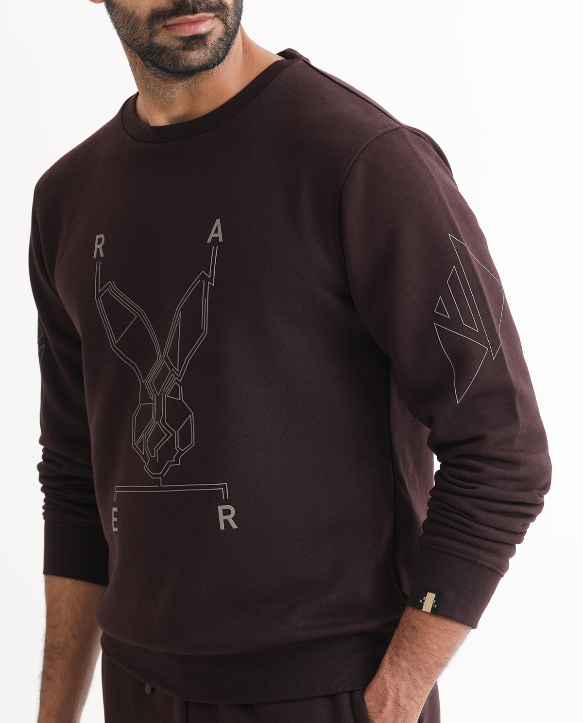 Rare Rabbit Mens Orsay Maroon Sweatshirt Cotton Polyester Fabric Round Neck Knitted Full Sleeves Comfortable Fit