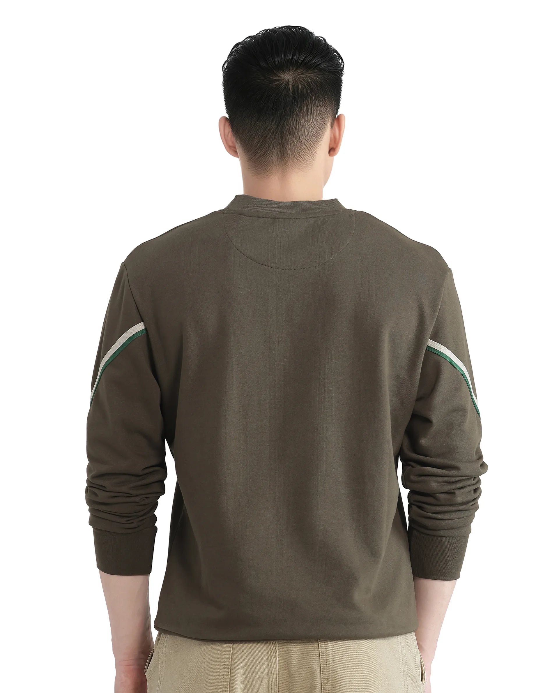 Rare Rabbit Men Orso Olive Cotton Polyester Fabric Full Sleeve Crew Neck Regular Fit Printed Sweatshirt
