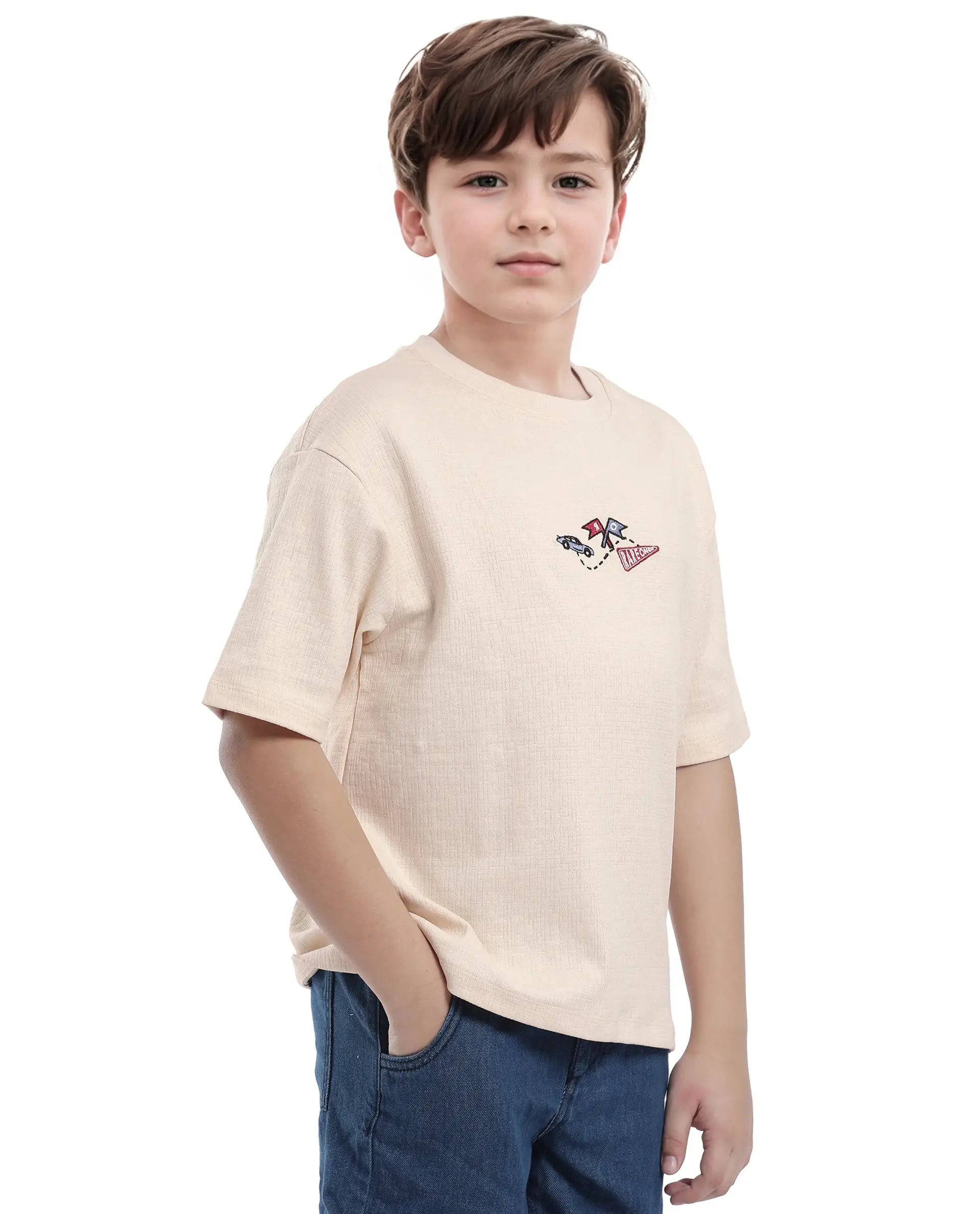 Rare Ones Kids Oryn-T Beige Cotton Blend Half Sleeve Slip-On Printed Regular Fit T-Shirt
