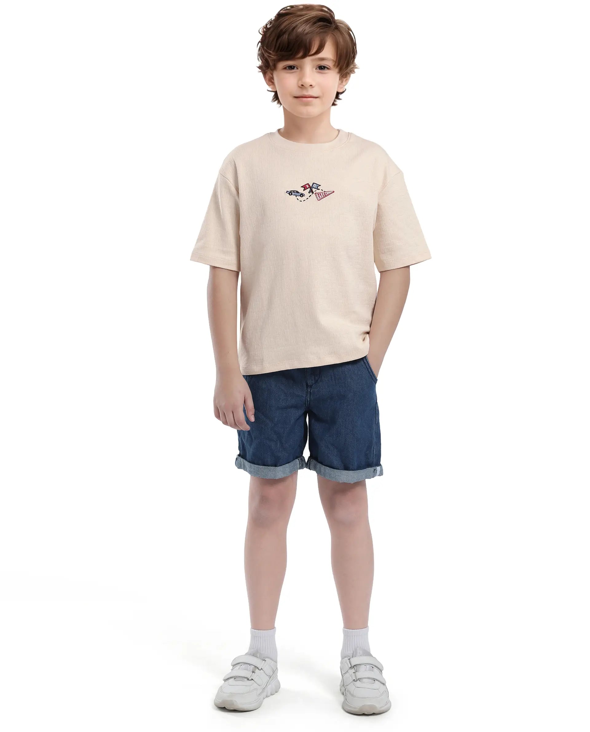 Rare Ones Kids Oryn-T Beige Cotton Blend Half Sleeve Slip-On Printed Regular Fit T-Shirt
