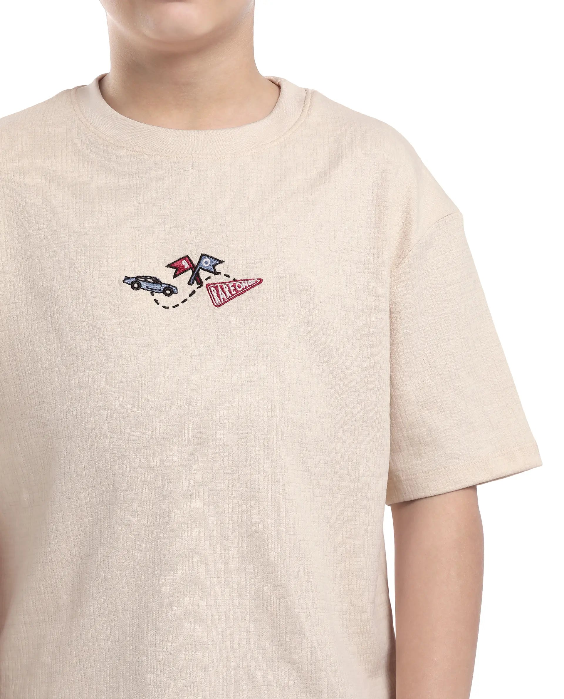 Rare Ones Kids Oryn-T Beige Cotton Blend Half Sleeve Slip-On Printed Regular Fit T-Shirt