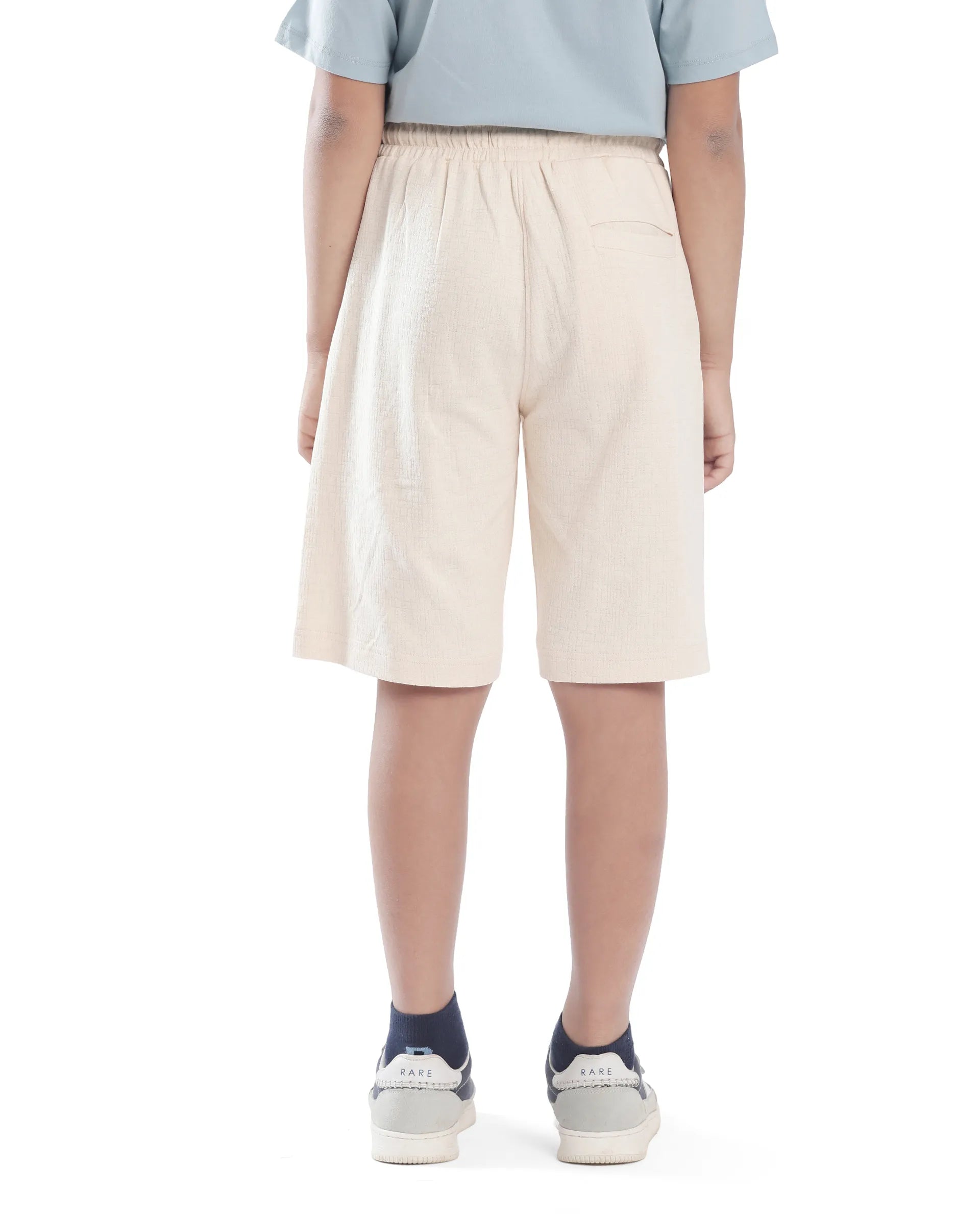 Rare Ones Kids Oryn Beige Cotton Blend Drawstring Solid Regular Fit Shorts