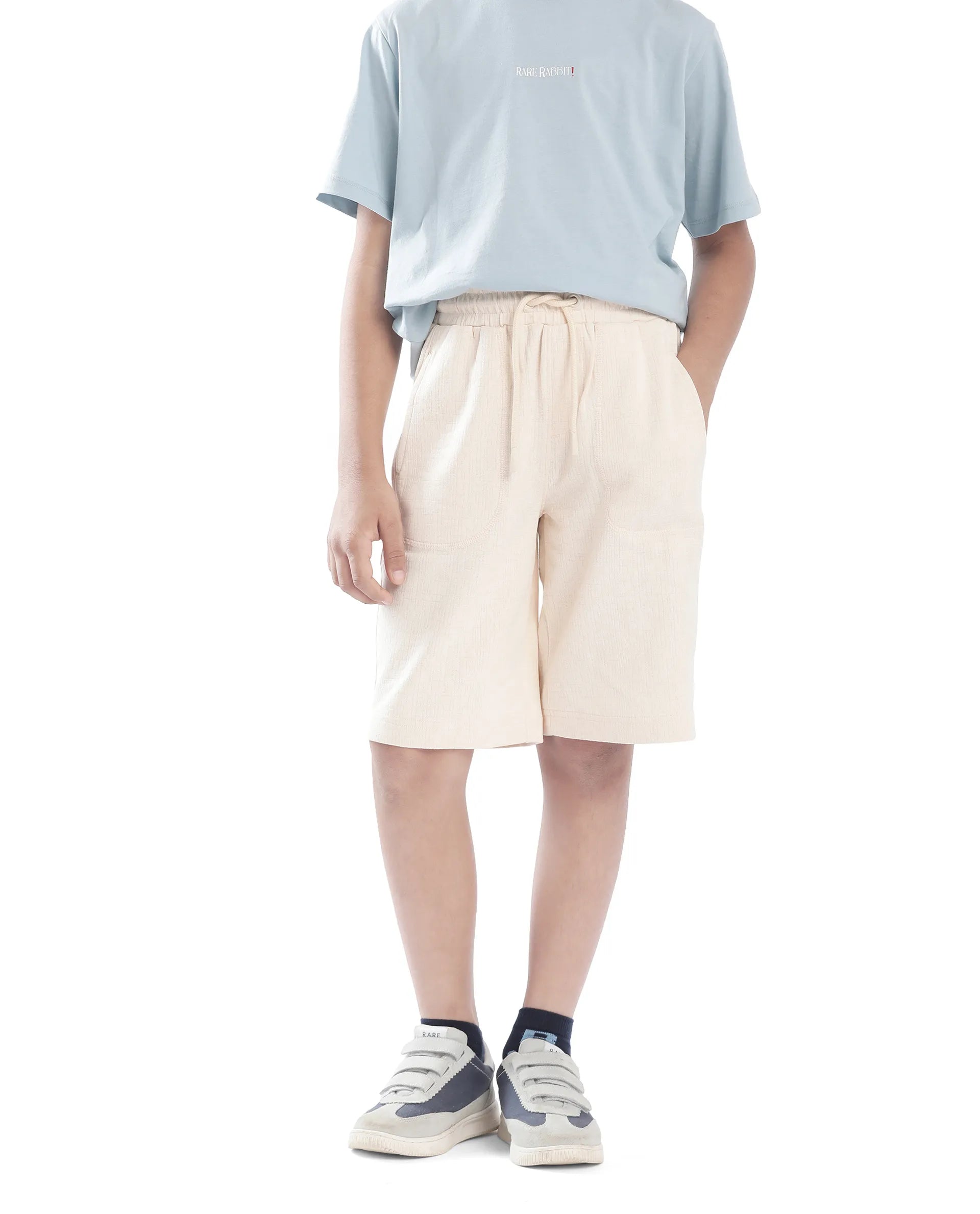 Rare Ones Kids Oryn Beige Cotton Blend Drawstring Solid Regular Fit Shorts