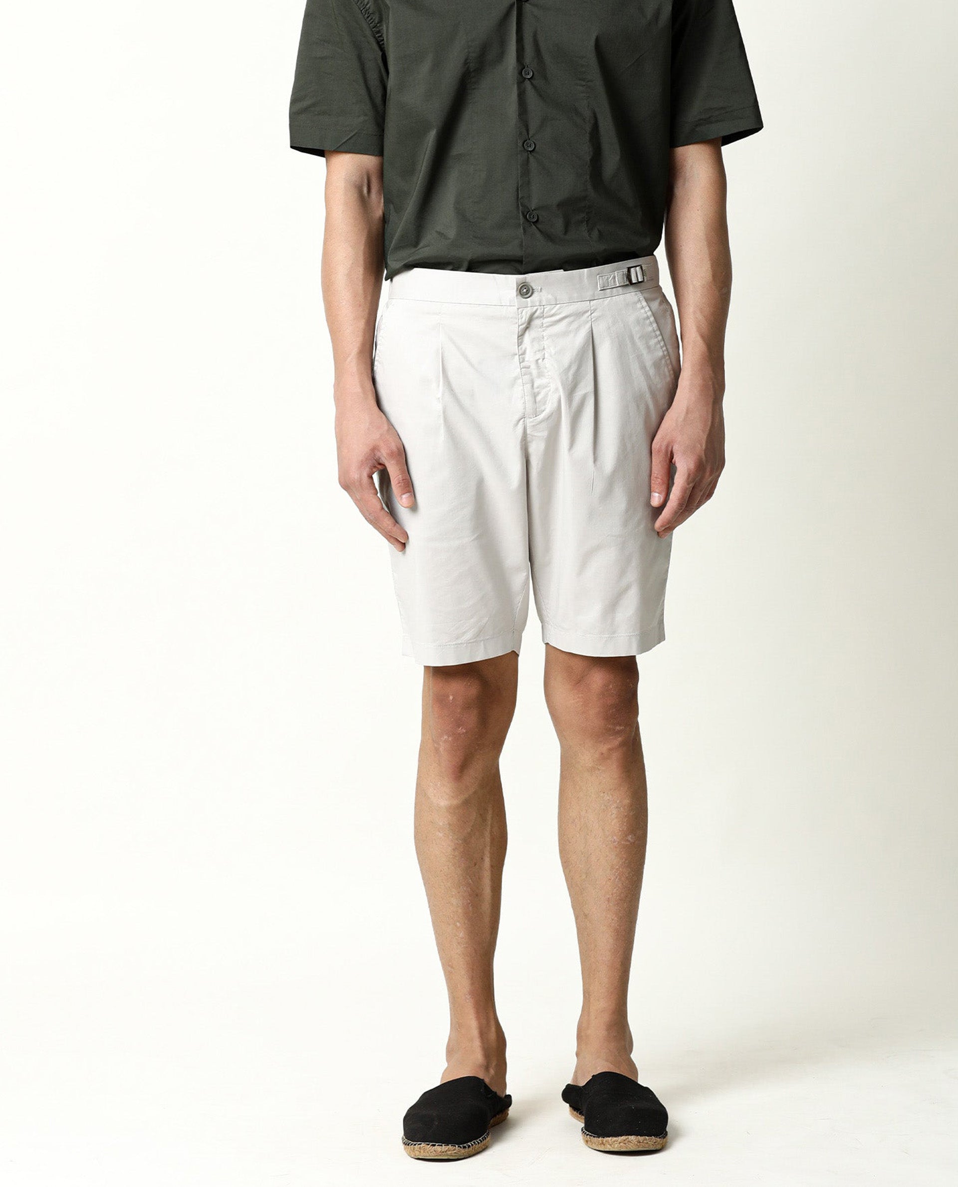 Rare Rabbit Men's Osaka Beige Slim Fit Mid Rise Waist Button & Zip Closure Shorts