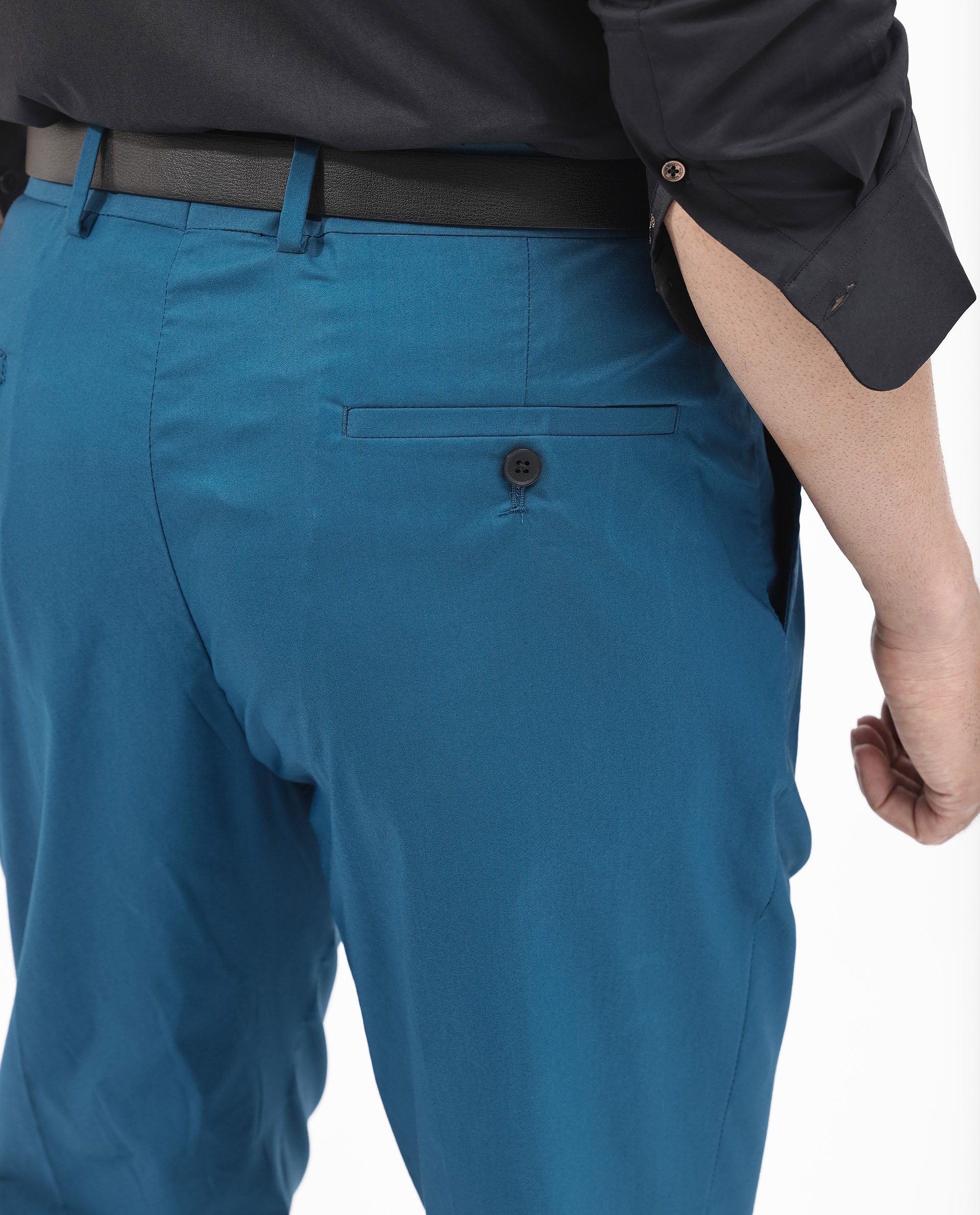 Rare Rabbit Men's Oscar Dark Teal Polyester Viscose Fabric Notch Lapel Button Closure Single Breasted Cavalry Twill Suit