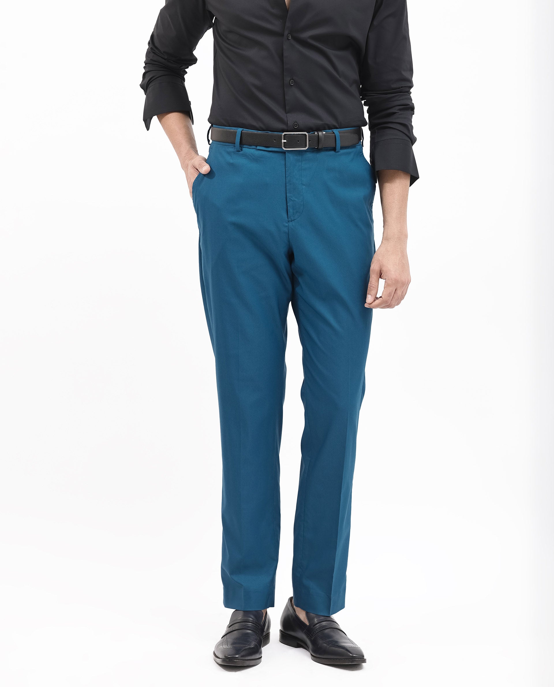 Rare Rabbit Men's Oscar Dark Teal Polyester Viscose Fabric Notch Lapel Button Closure Single Breasted Cavalry Twill Suit