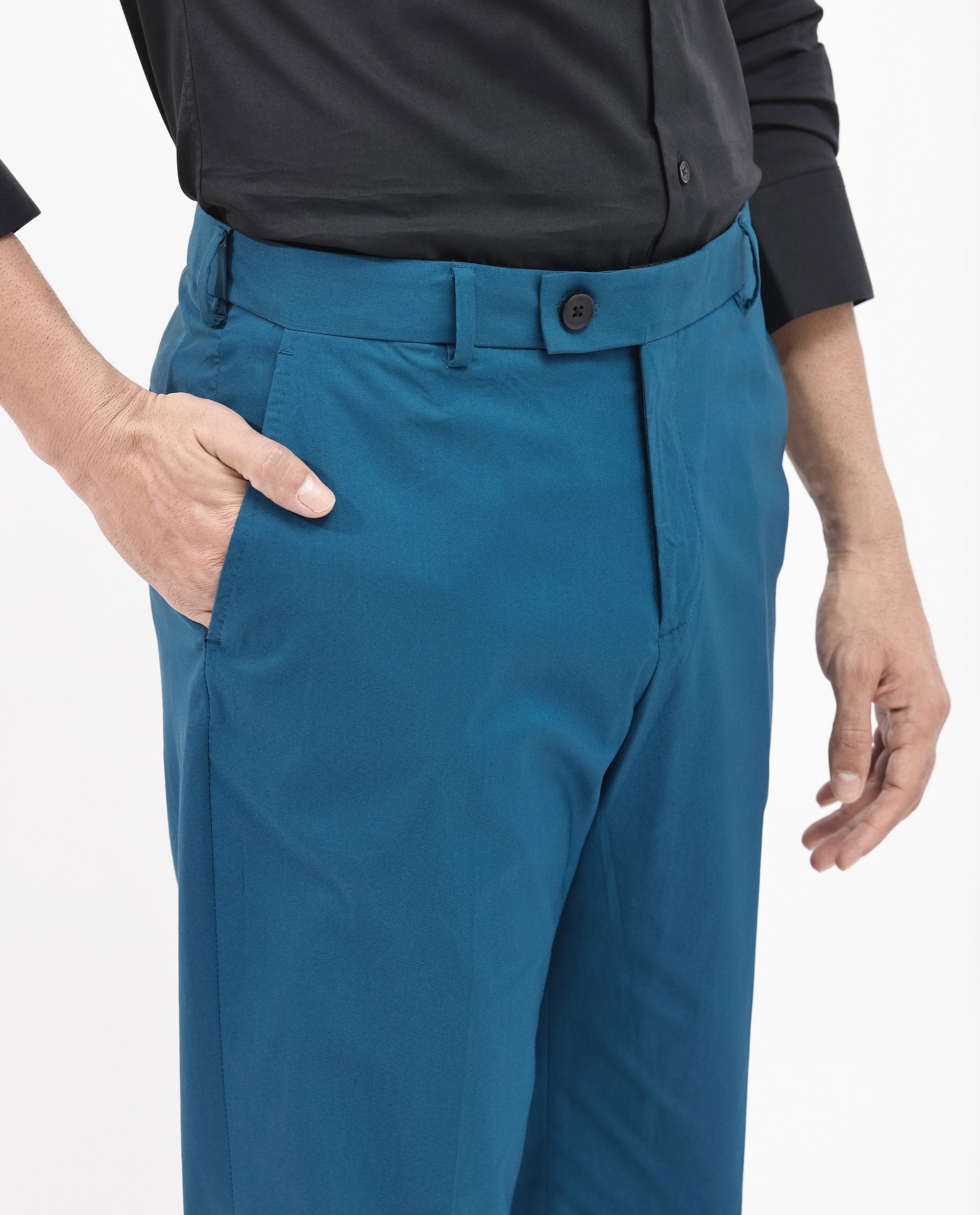 Rare Rabbit Men's Oscar Dark Teal Polyester Viscose Fabric Notch Lapel Button Closure Single Breasted Cavalry Twill Suit