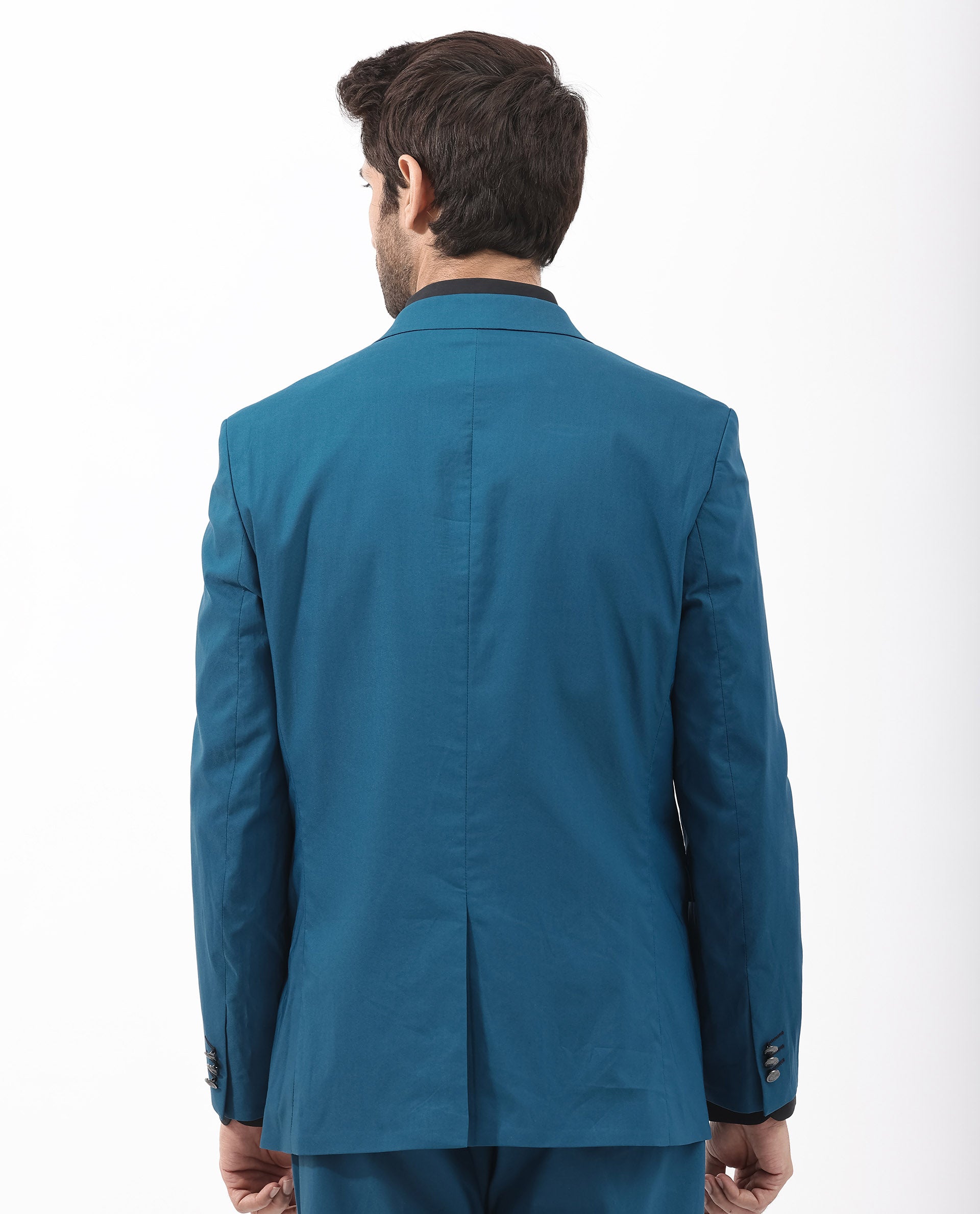 Rare Rabbit Men's Oscar Dark Teal Polyester Viscose Fabric Notch Lapel Button Closure Single Breasted Cavalry Twill Suit