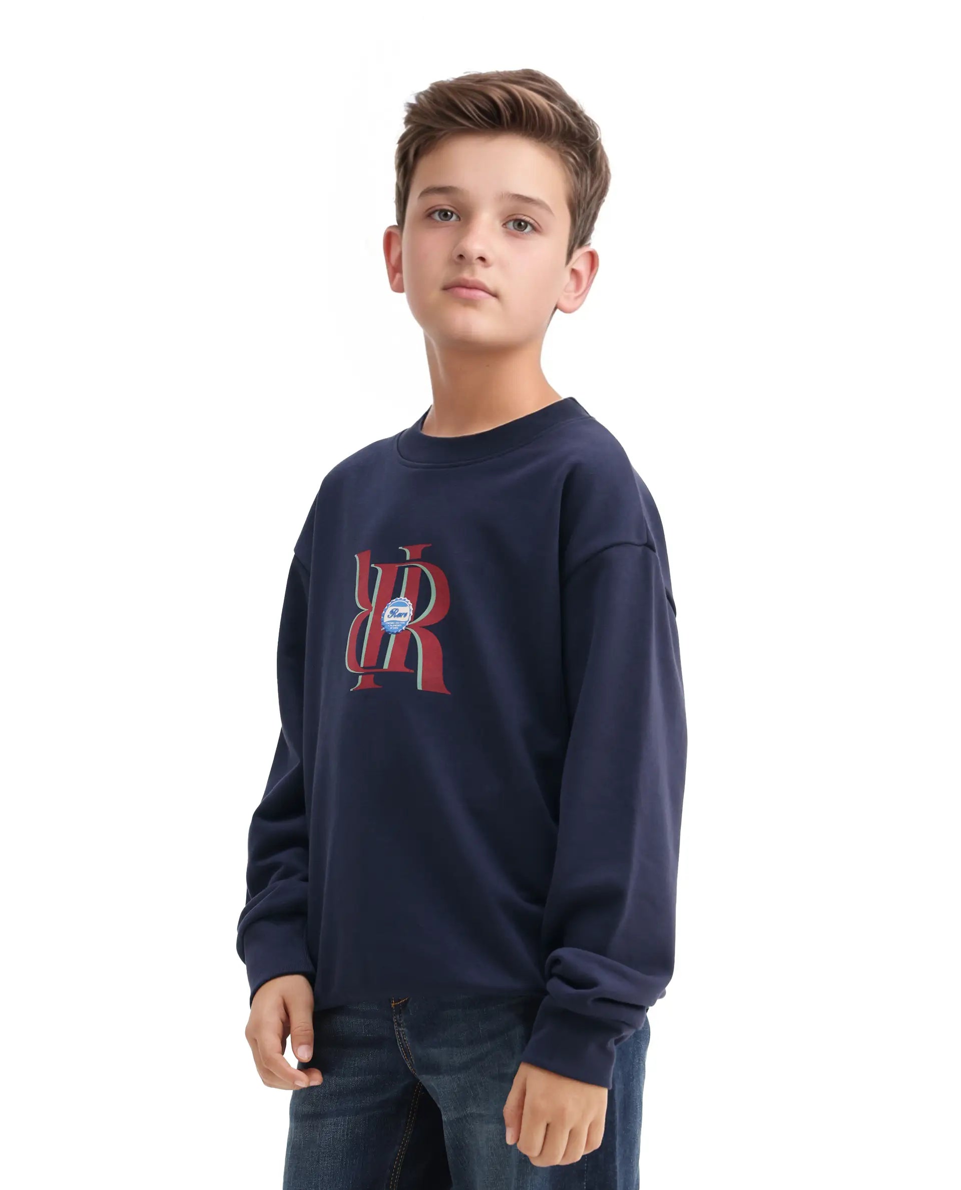 Rare Ones Kids Oslo Navy Cotton Blend Pigment Print Oversized Sweatshirt