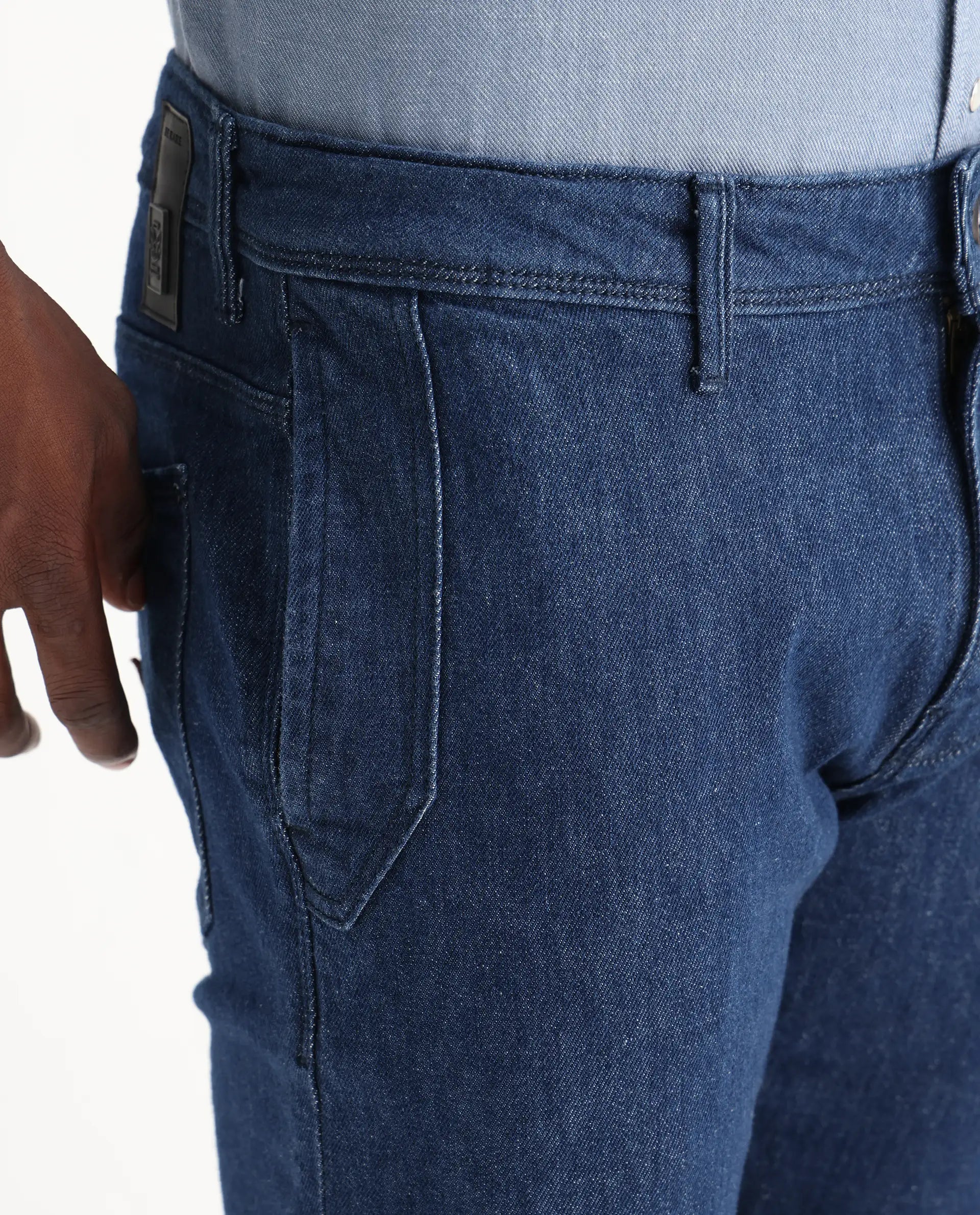 Rare Rabbit Men's Osmar Blue Cotton Plain Hawk Slim Fit Jeans