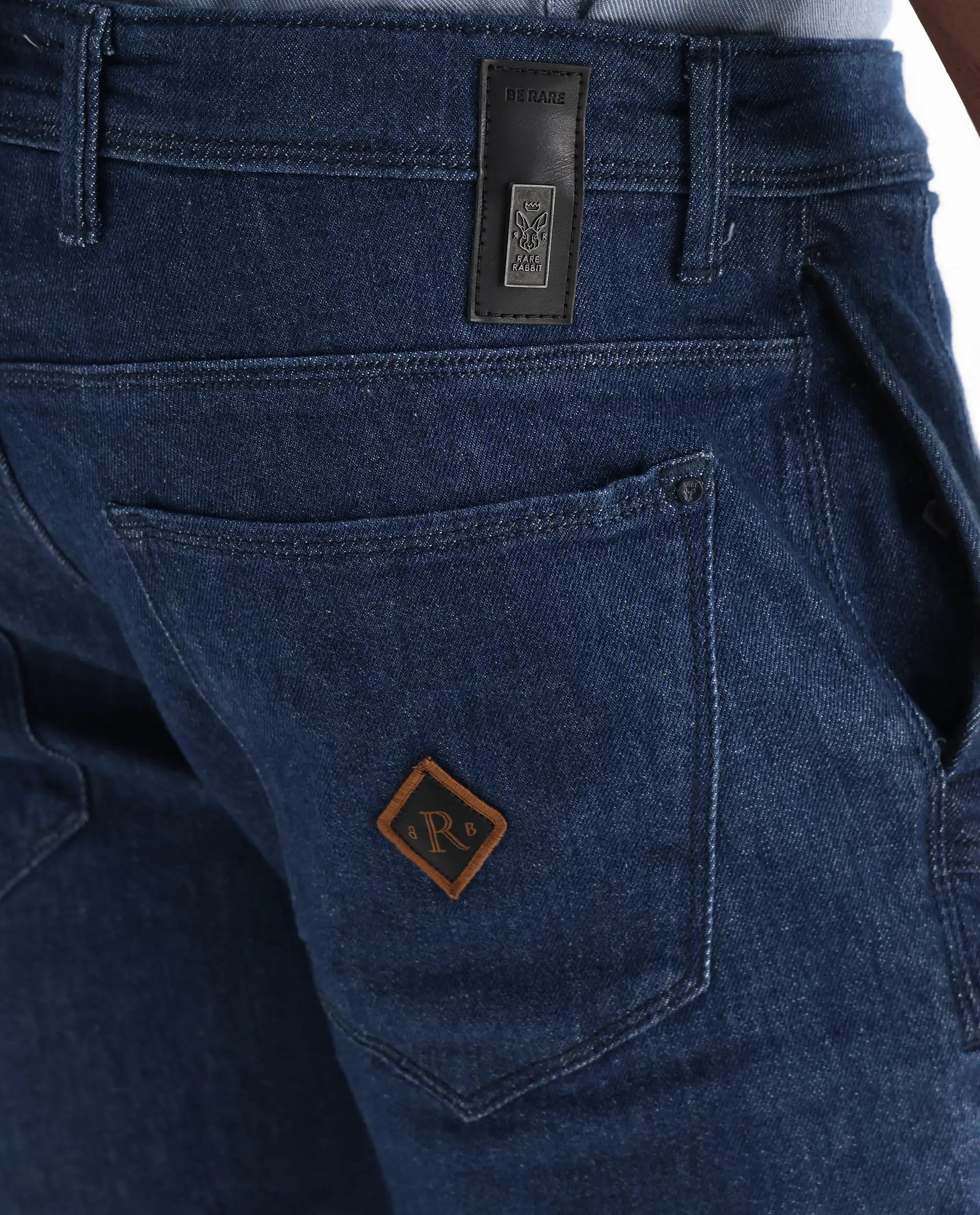 Rare Rabbit Men's Osmar Blue Cotton Plain Hawk Slim Fit Jeans