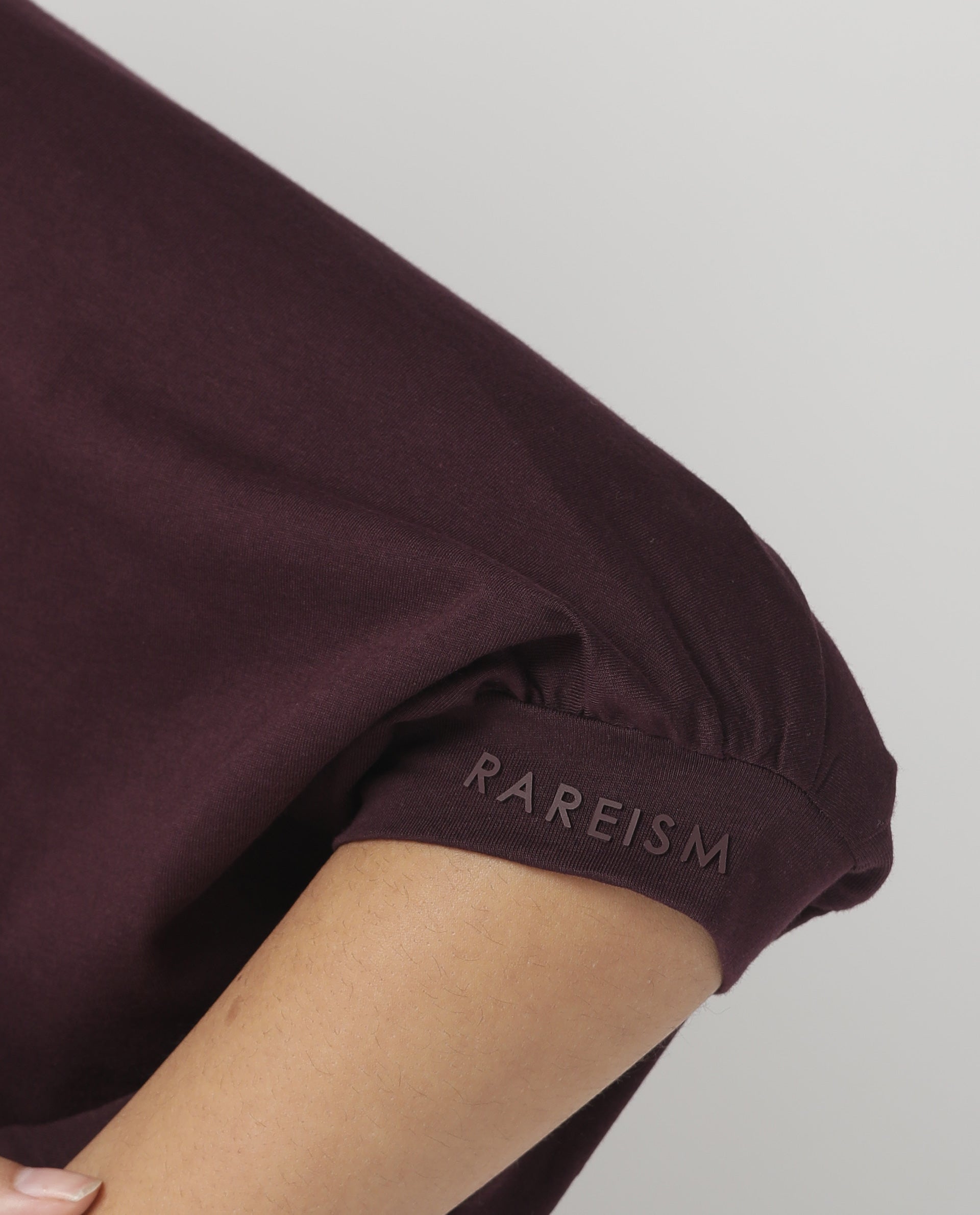 Rareism Womens Osmo Maroon Top Cotton Fabric Regular Fit Volume Sleeve Round Neck