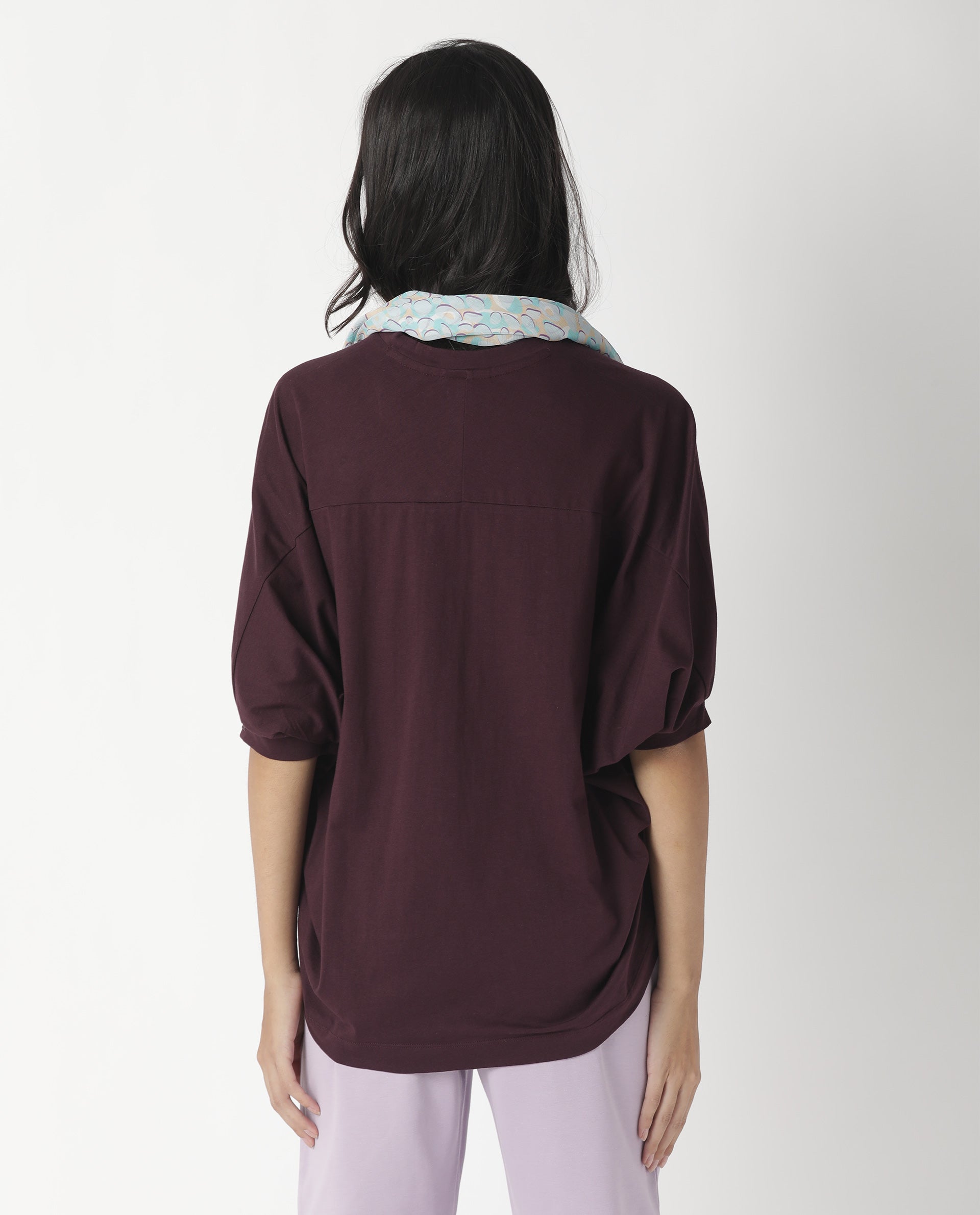 Rareism Womens Osmo Maroon Top Cotton Fabric Regular Fit Volume Sleeve Round Neck