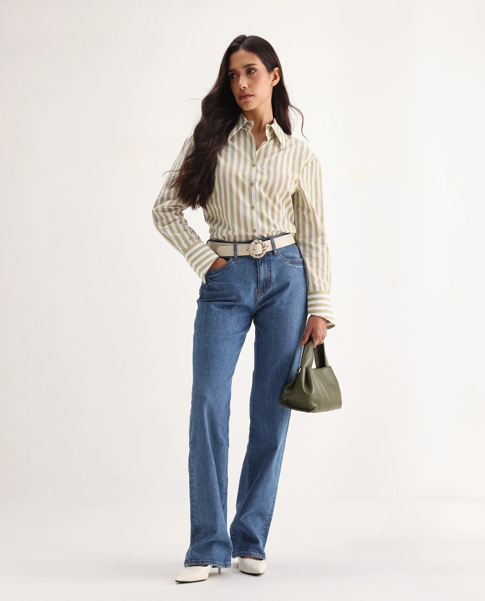 Rareism Women's Osseo Blue Cotton Blend Plain Ankle Length Smart Straight Fit Jeans