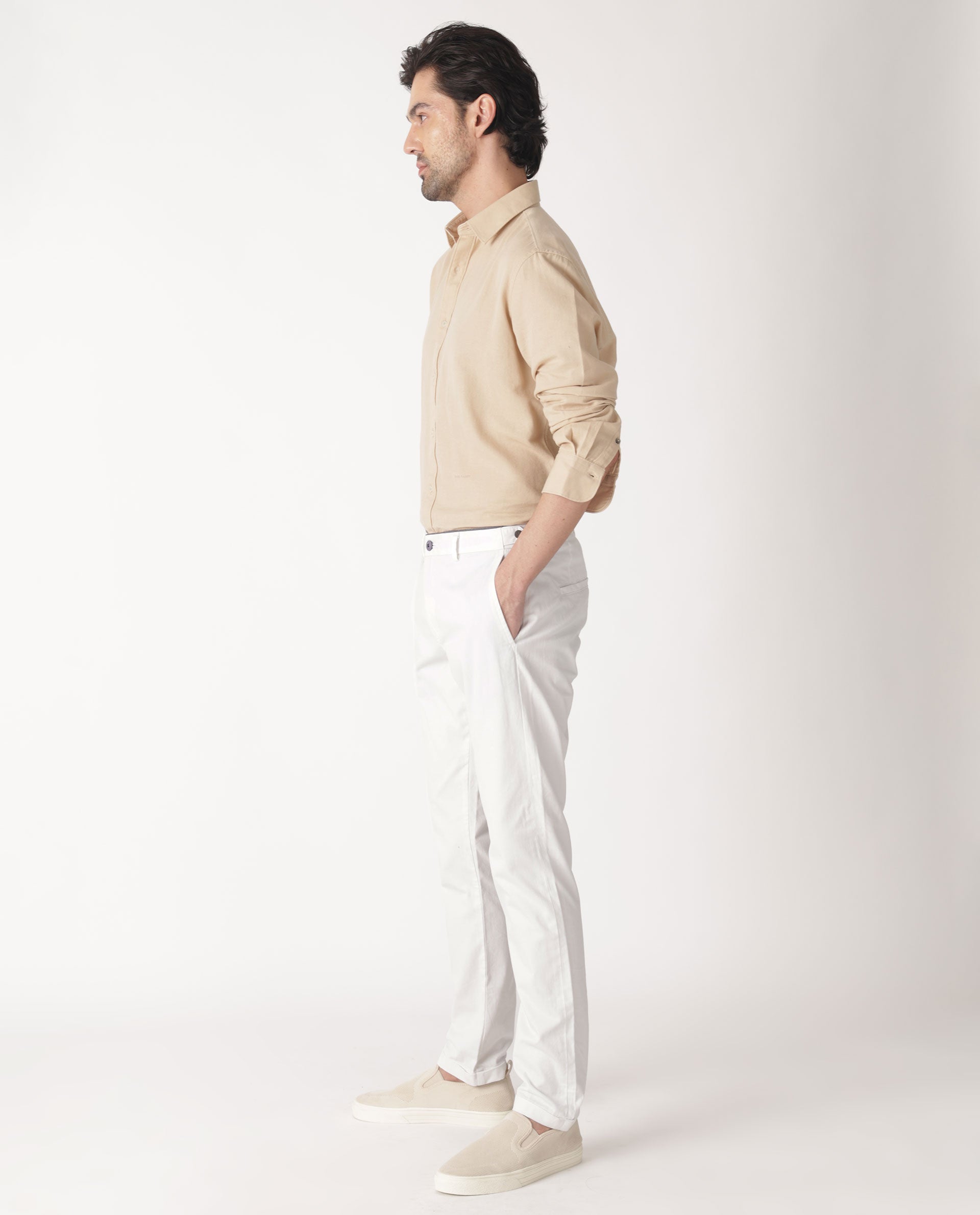 Rare Rabbit Mens Otago Beige Cotton Fabric Full Sleeves Regular Fit Solid Twill Shirt