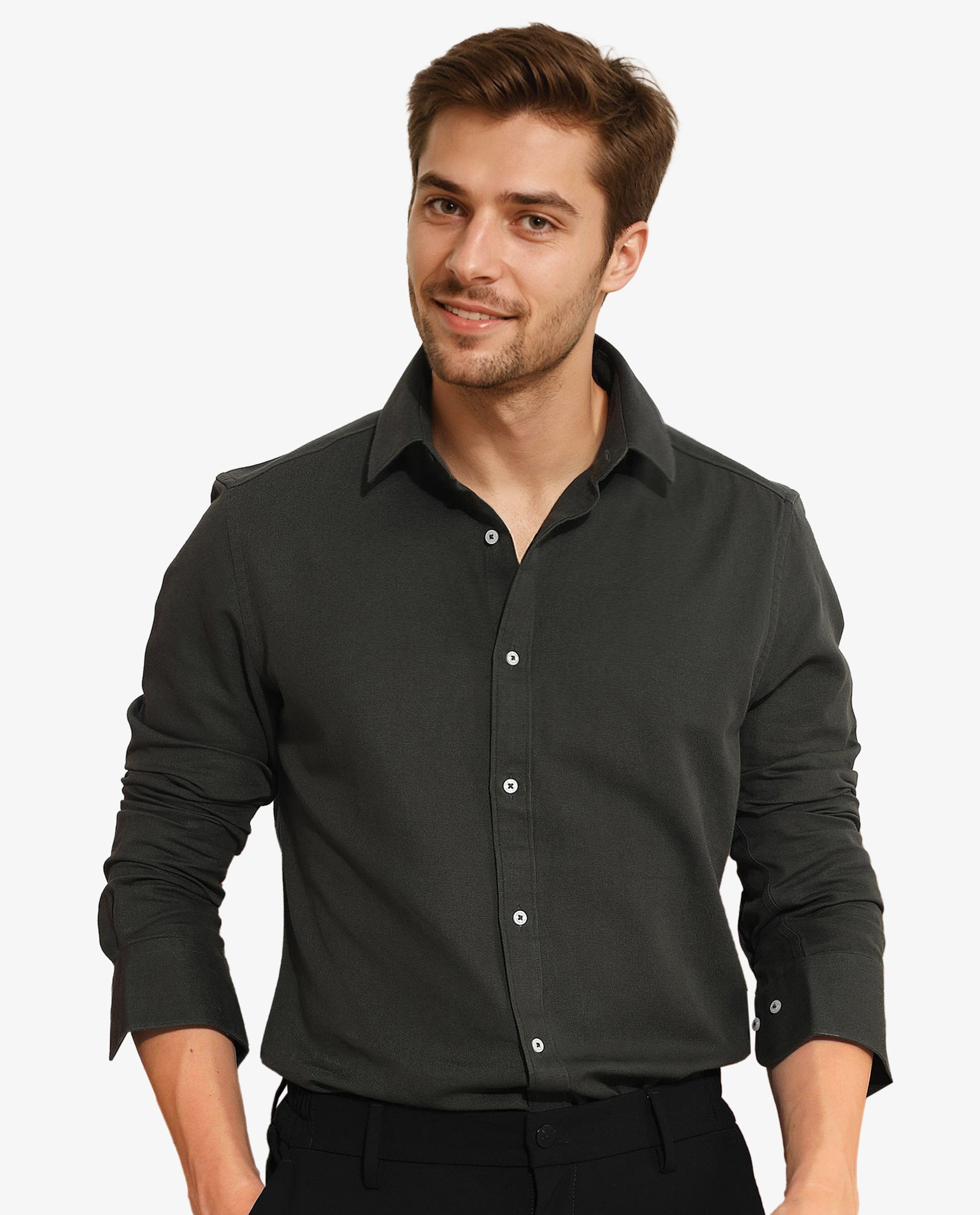 Rare Rabbit Mens Otago Olive Cotton Fabric Full Sleeves Regular Fit Solid Twill Shirt