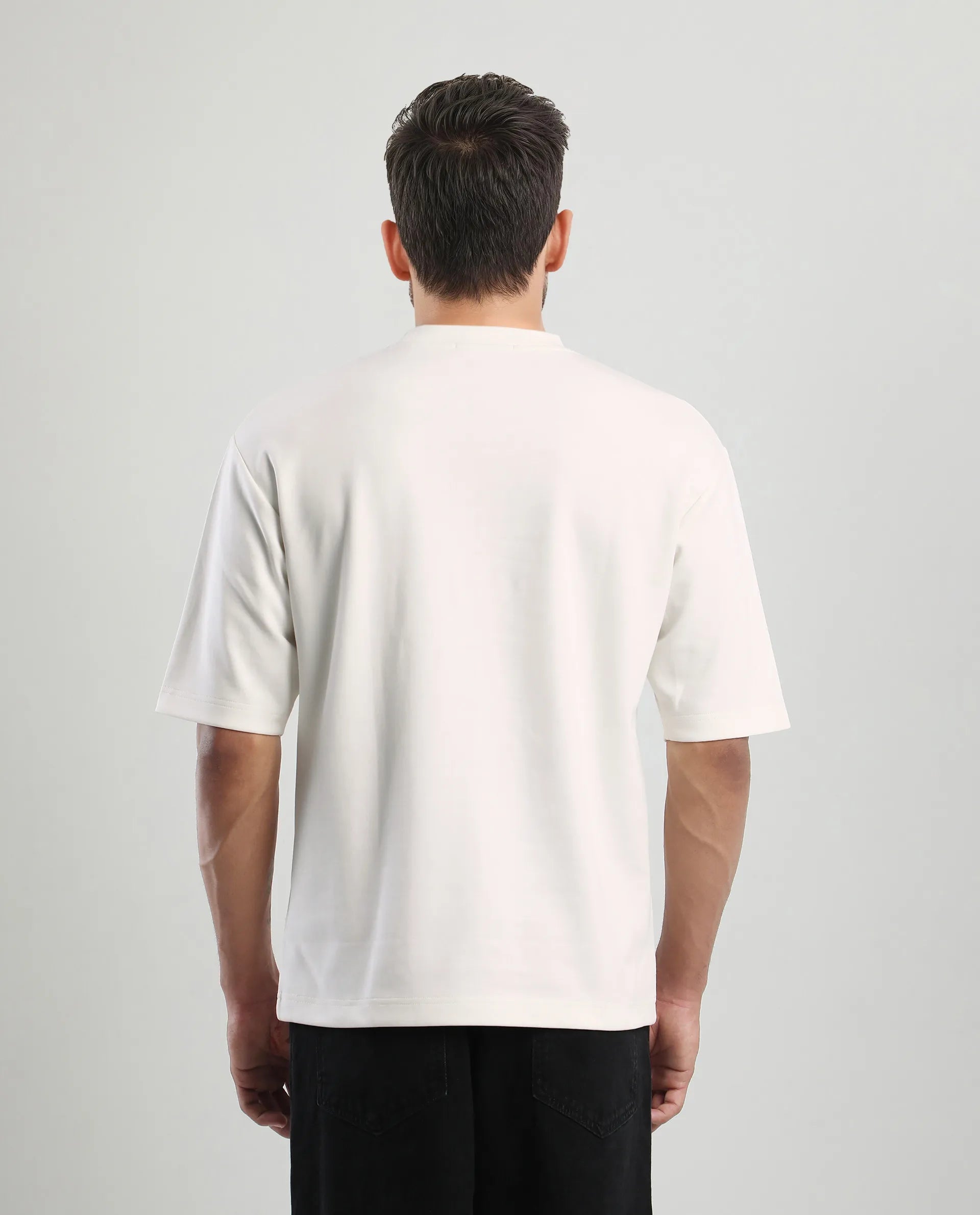 Rare Rabbit Men's Otar Off White Cotton Blend Graphic Print Regular Fit Half Sleeve Crew Neck T-Shirt