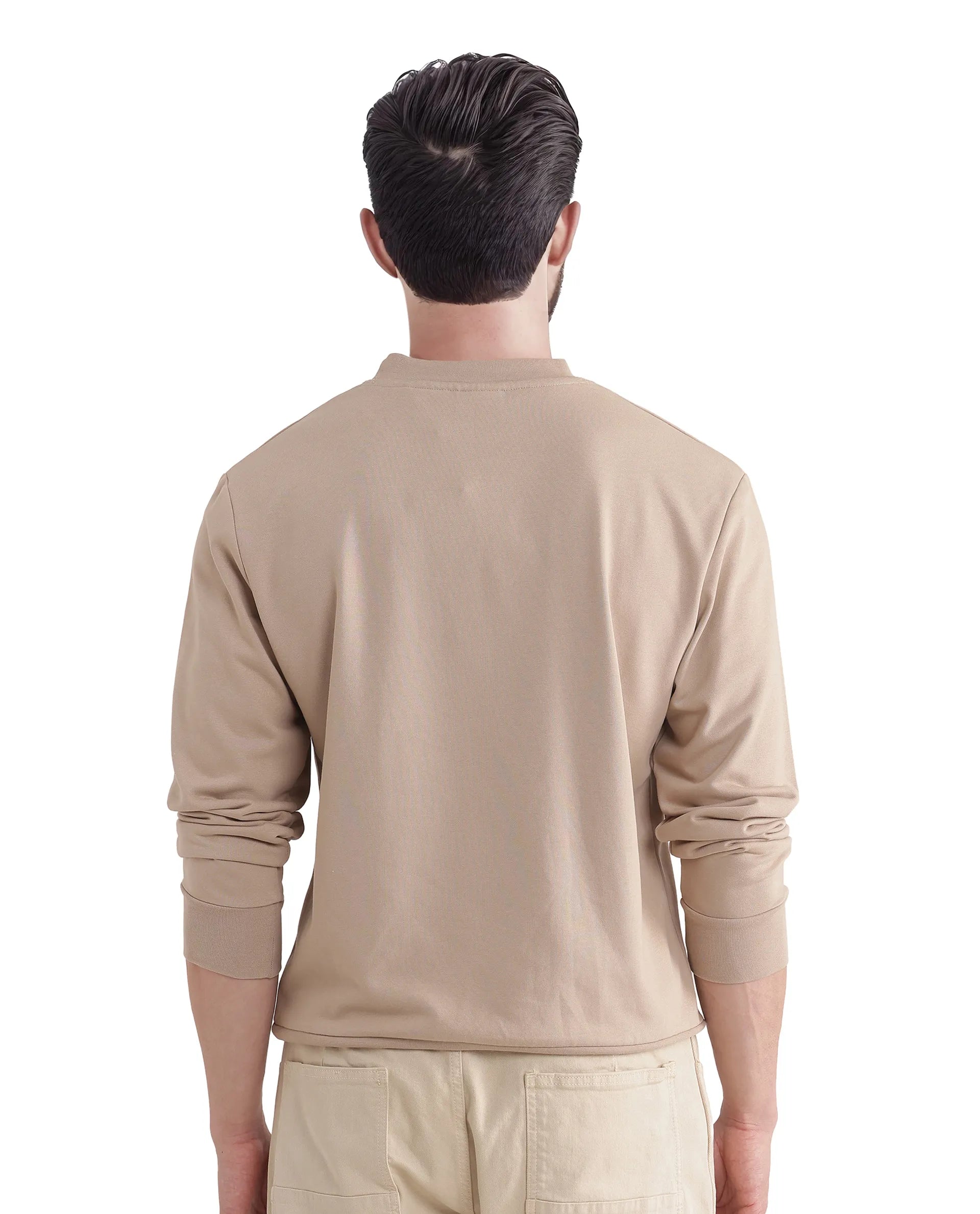 Rare Rabbit Men Otese Beige Cotton Polyester Fabric Full Sleeve Crew Neck Regular Fit Cut and Sew Sweatshirt