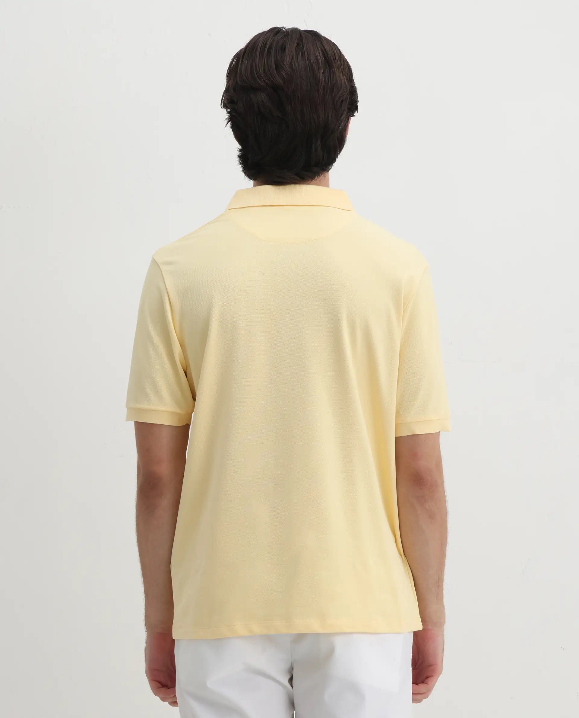 Rare Rabbit Men's Otes Pastel Yellow Cotton Plain Regular Fit Half Sleeve Polo