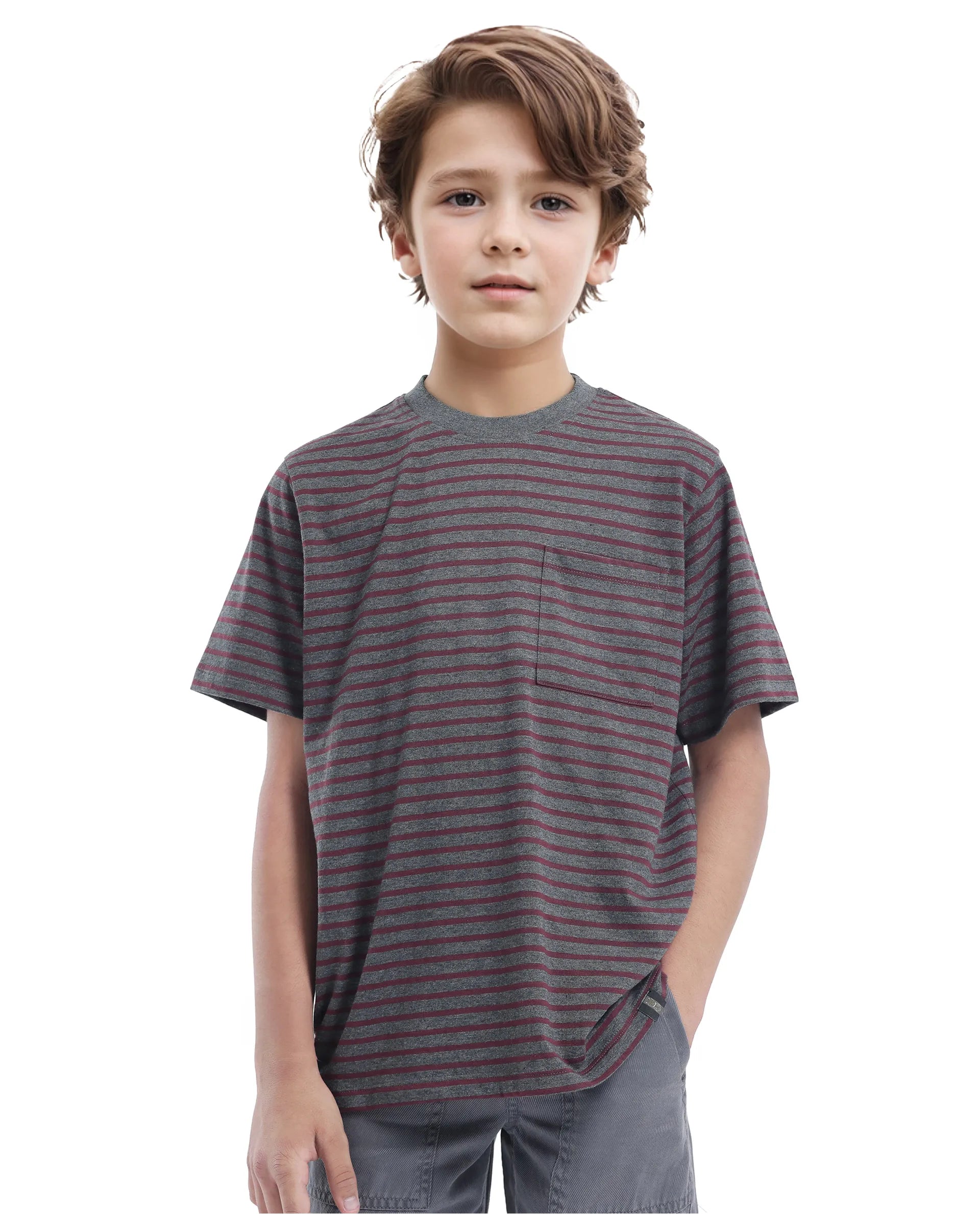 Rare Ones Kids Oto-4 Maroon,Dusky Blue Cotton Half Sleeve Striped Slip-On Closure Regular Fit T-Shirt (Pack Of 2)