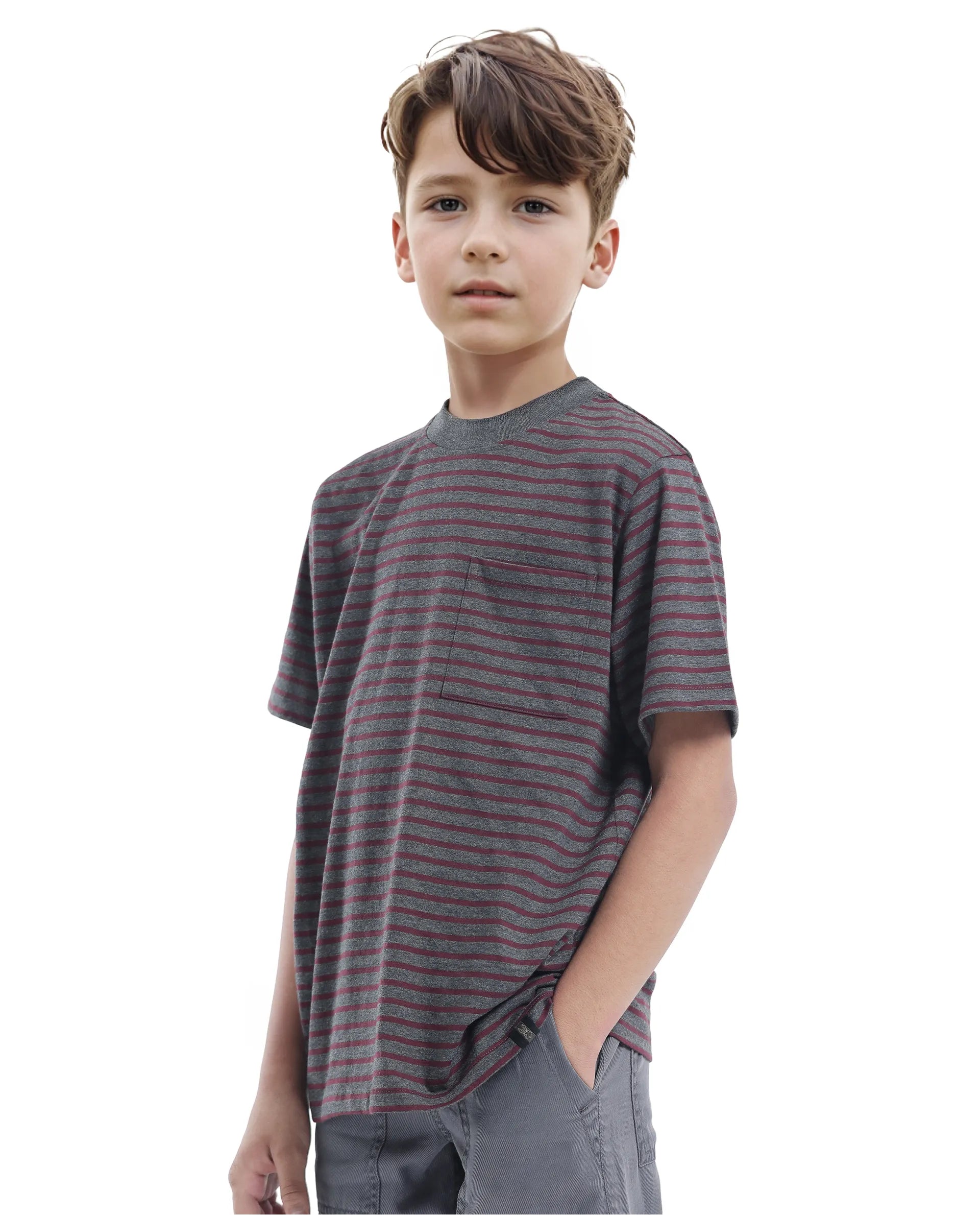 Rare Ones Kids Oto-4 Maroon,Dusky Blue Cotton Half Sleeve Striped Slip-On Closure Regular Fit T-Shirt (Pack Of 2)