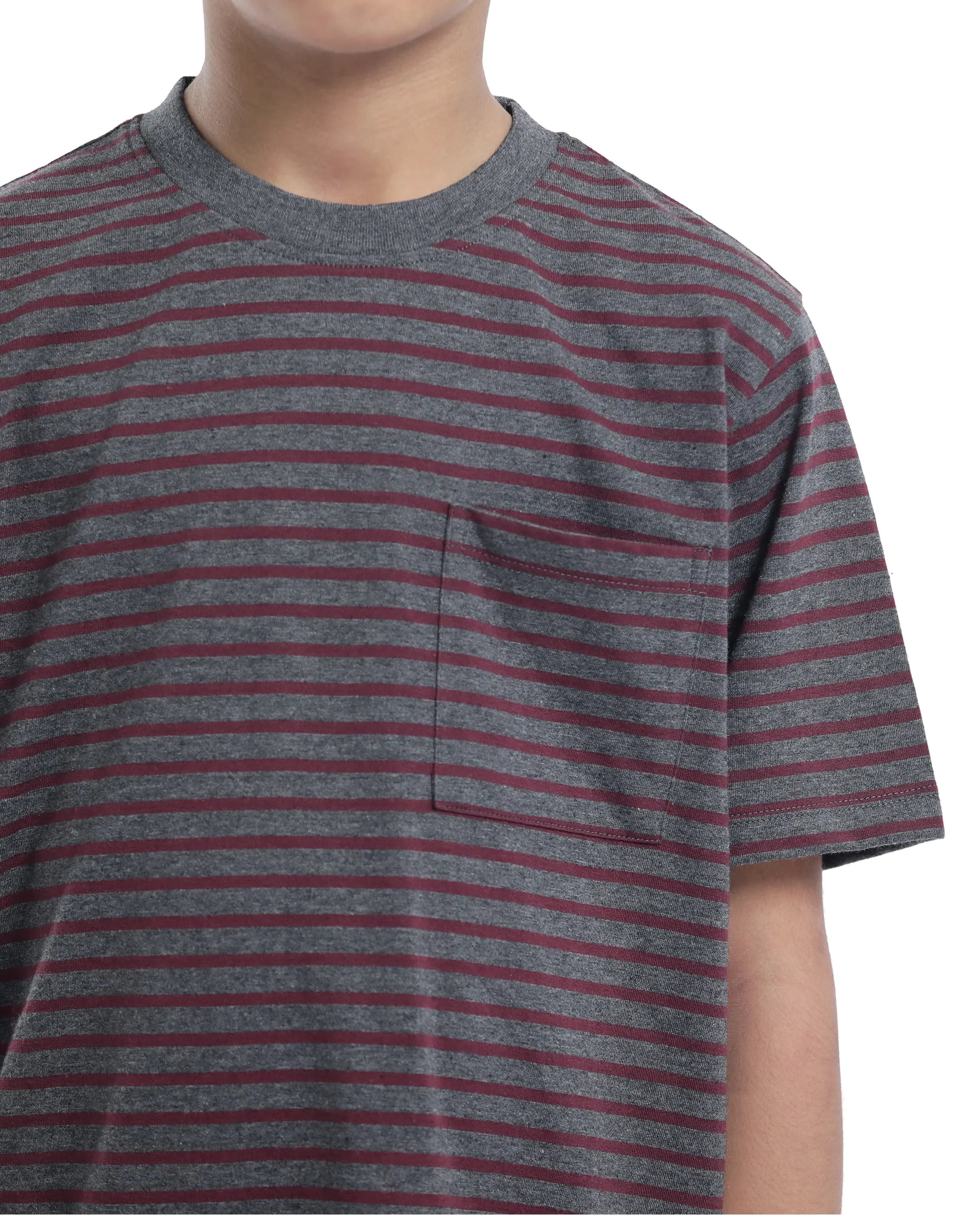 Rare Ones Kids Oto-4 Maroon,Dusky Blue Cotton Half Sleeve Striped Slip-On Closure Regular Fit T-Shirt (Pack Of 2)