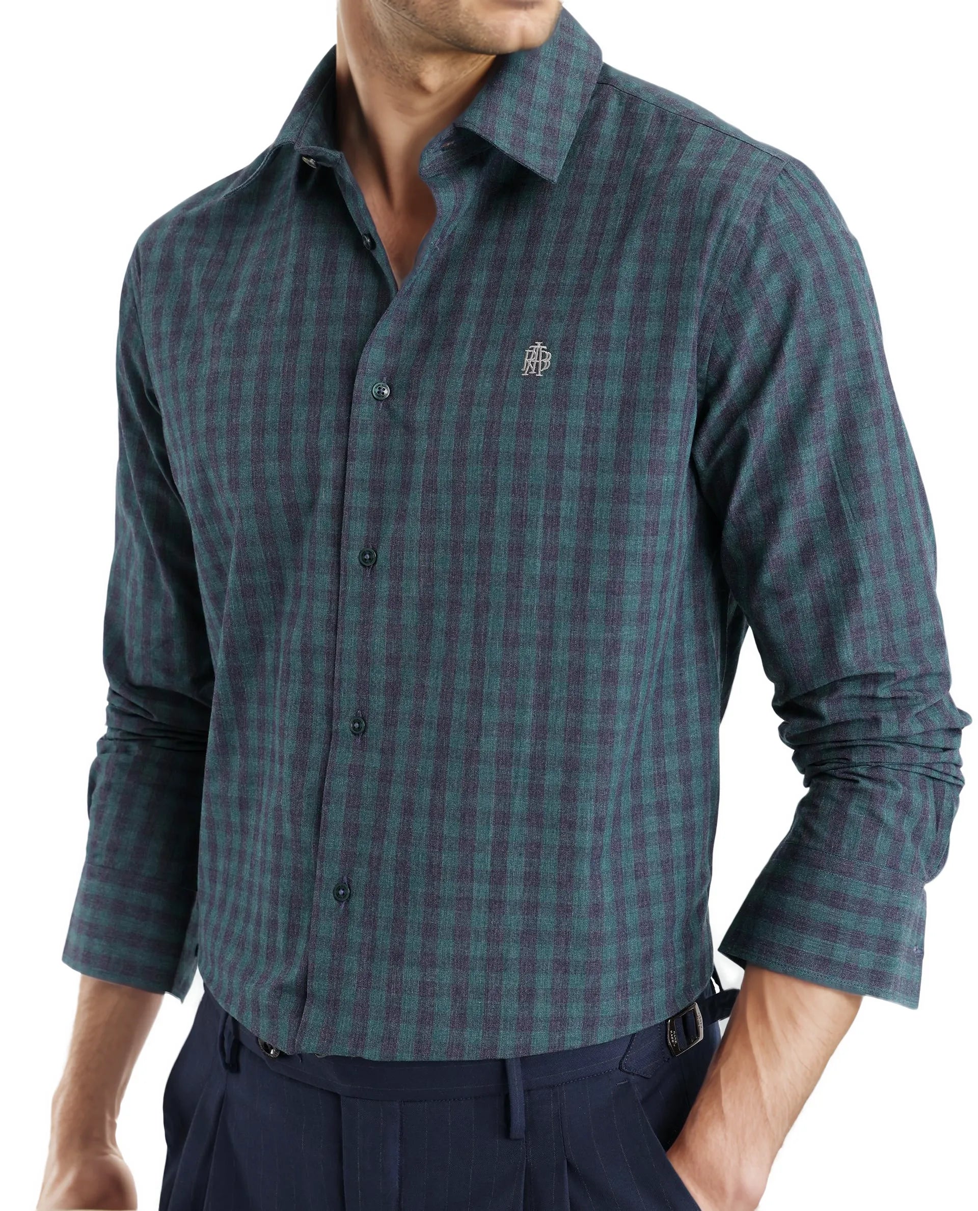 Rare Rabbit Men Otts Dark Green Cotton Poly Fabric Full Sleeve Regular Fit Checked Shirt