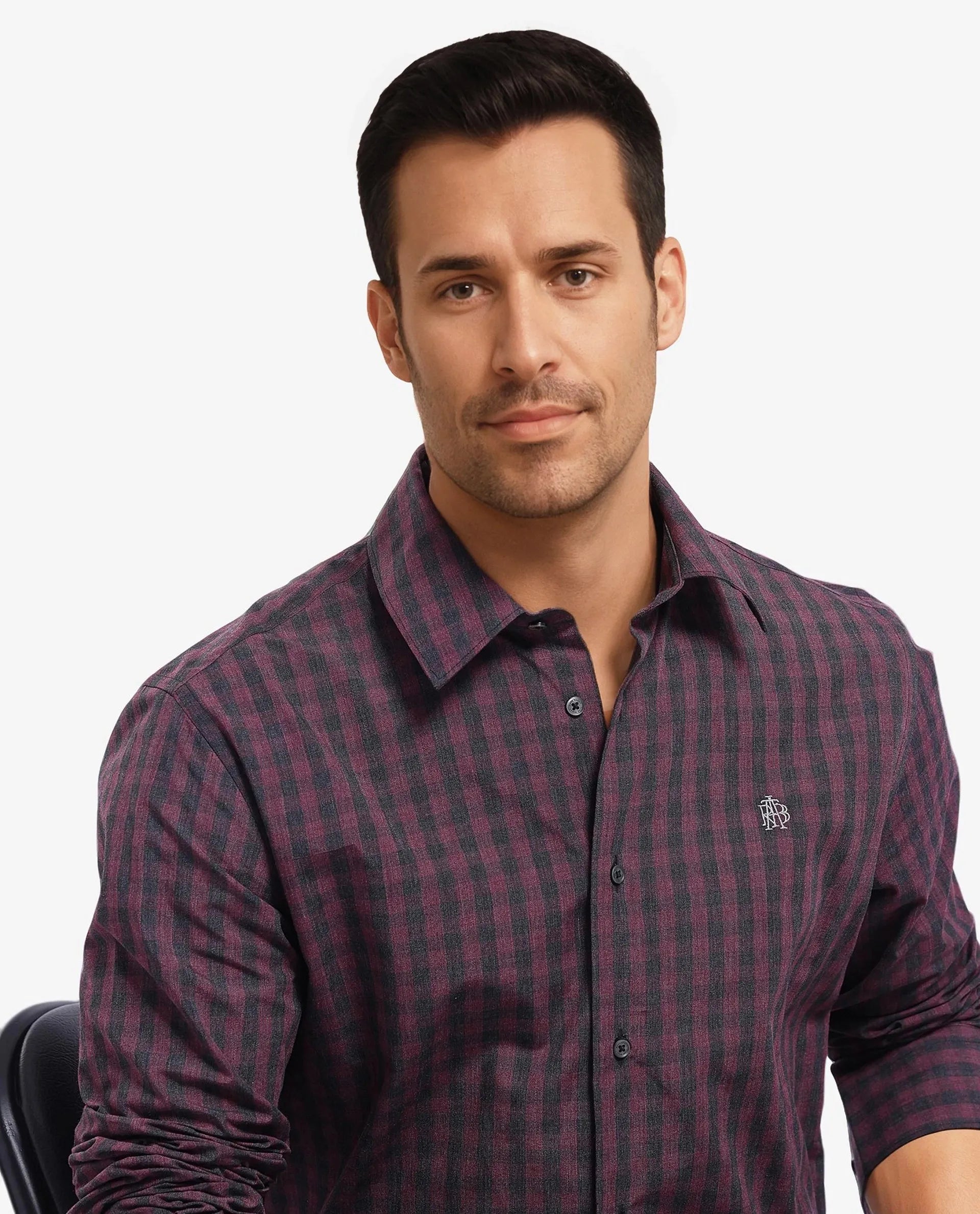 Rare Rabbit Men Otts Dark Maroon Cotton Poly Fabric Full Sleeve Regular Fit Checked Shirt