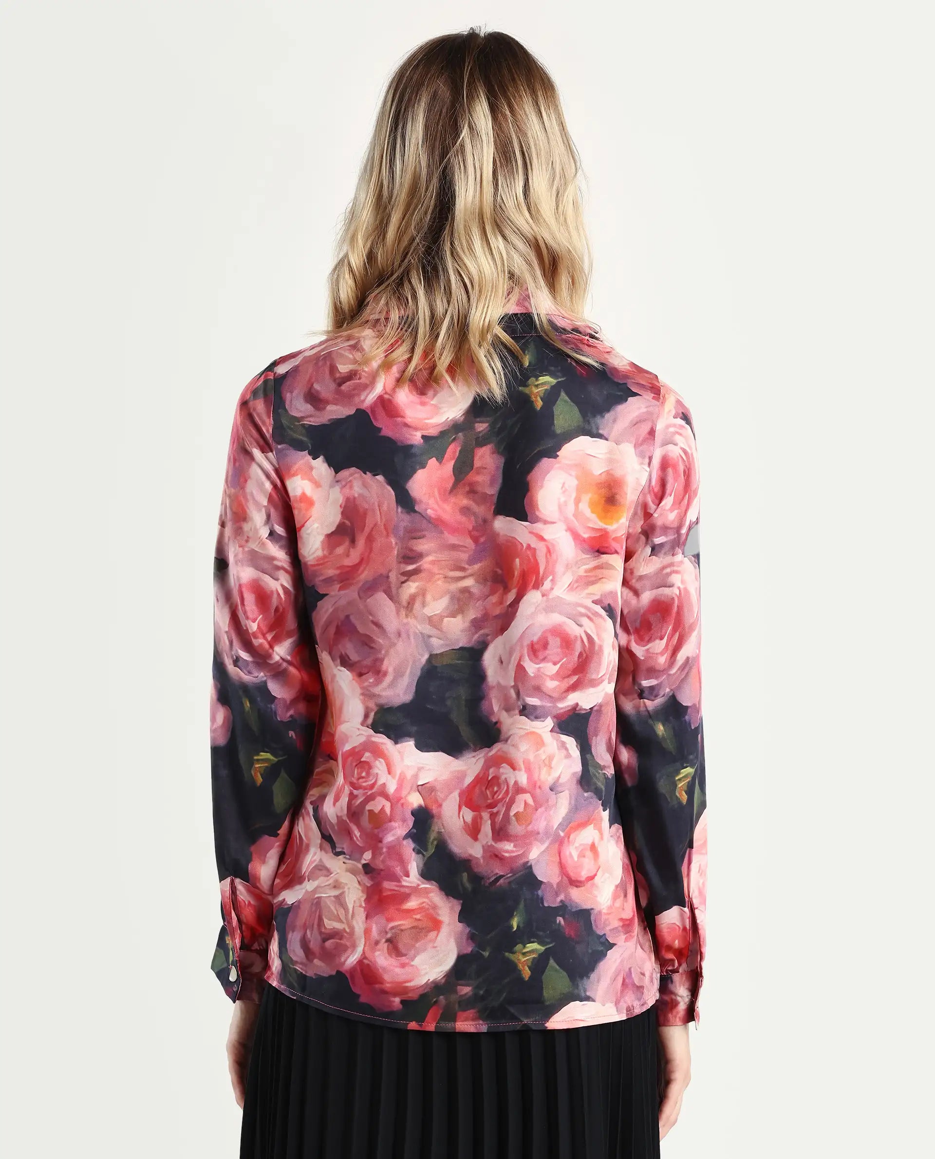 Rareism Women's Oudid Multi Cotton Blend Cowl Neck Floral Print Cuffed Sleeve Regular Fit Top