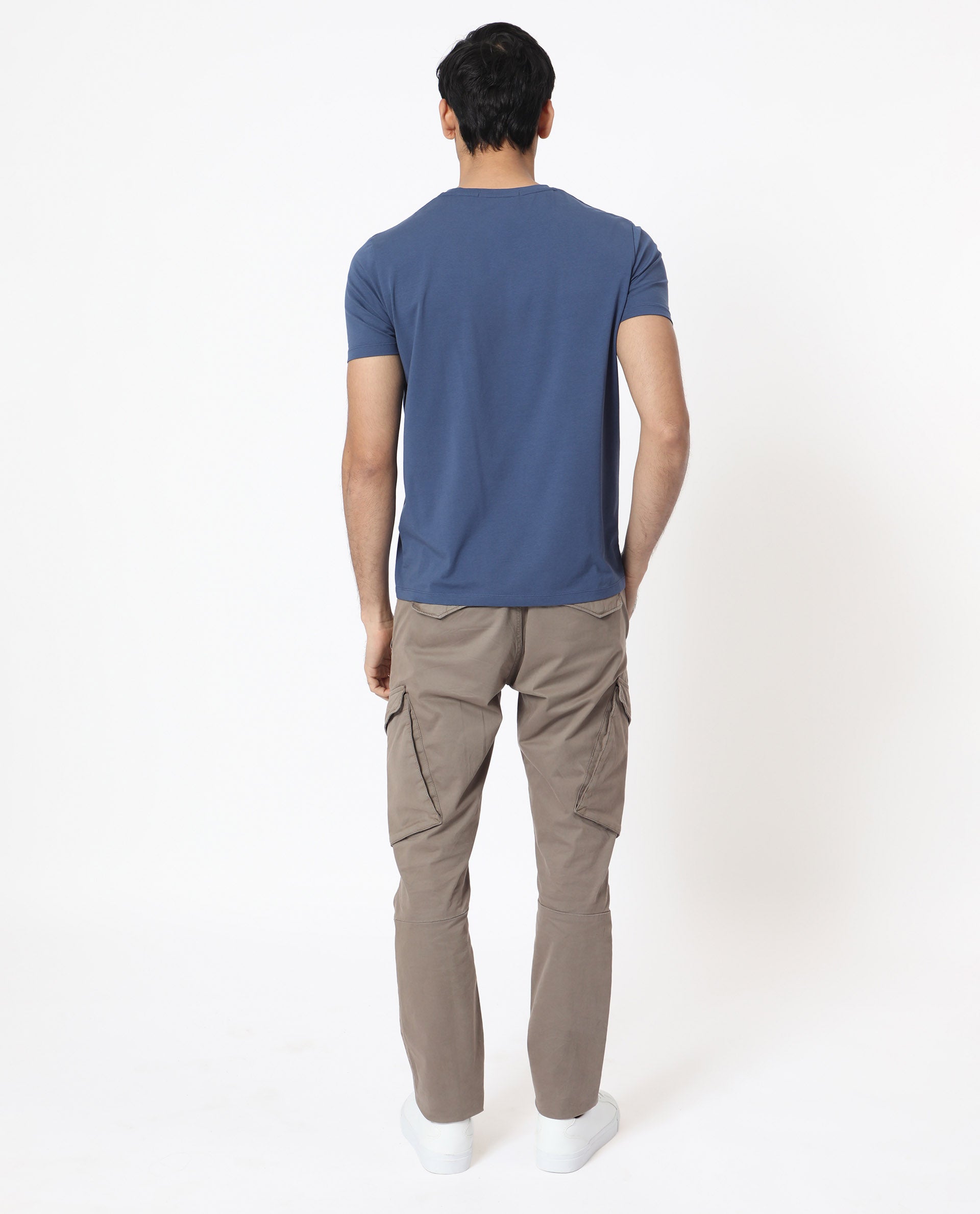 Rare Rabbit Men's Oval-1 Blue Crew Neck Half Sleeves Regular Fit Twill HD Logo Print T-Shirt