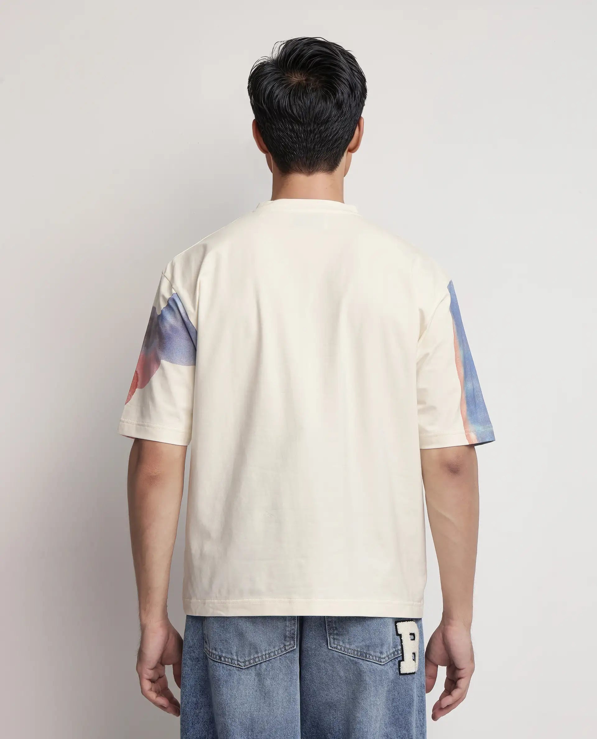 Rare Rabbit Men Ovet Off White Cotton Blend Fabric Short Sleeve Crew Neck Qlo Fit Abstract Print T-Shirt