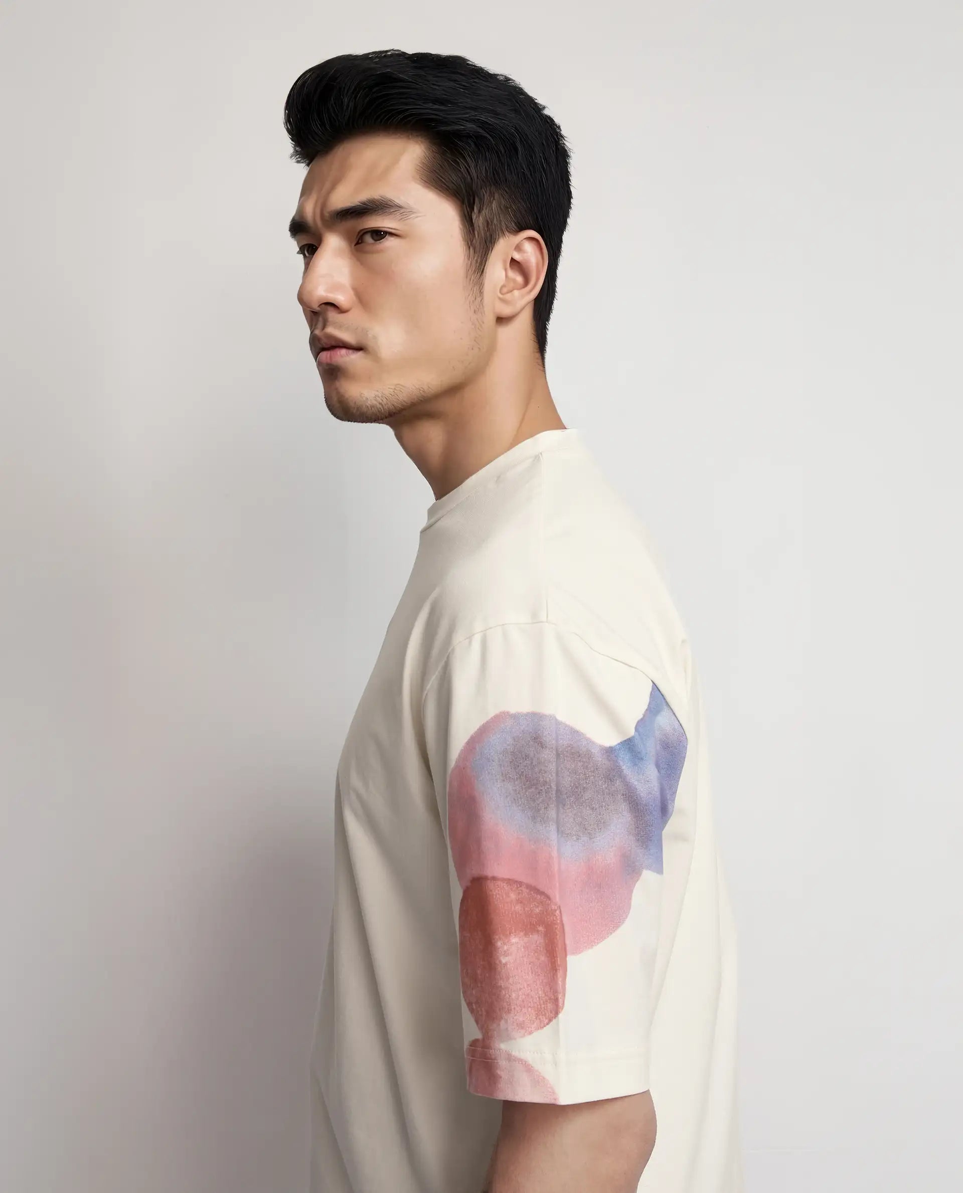 Rare Rabbit Men Ovet Off White Cotton Blend Fabric Short Sleeve Crew Neck Qlo Fit Abstract Print T-Shirt