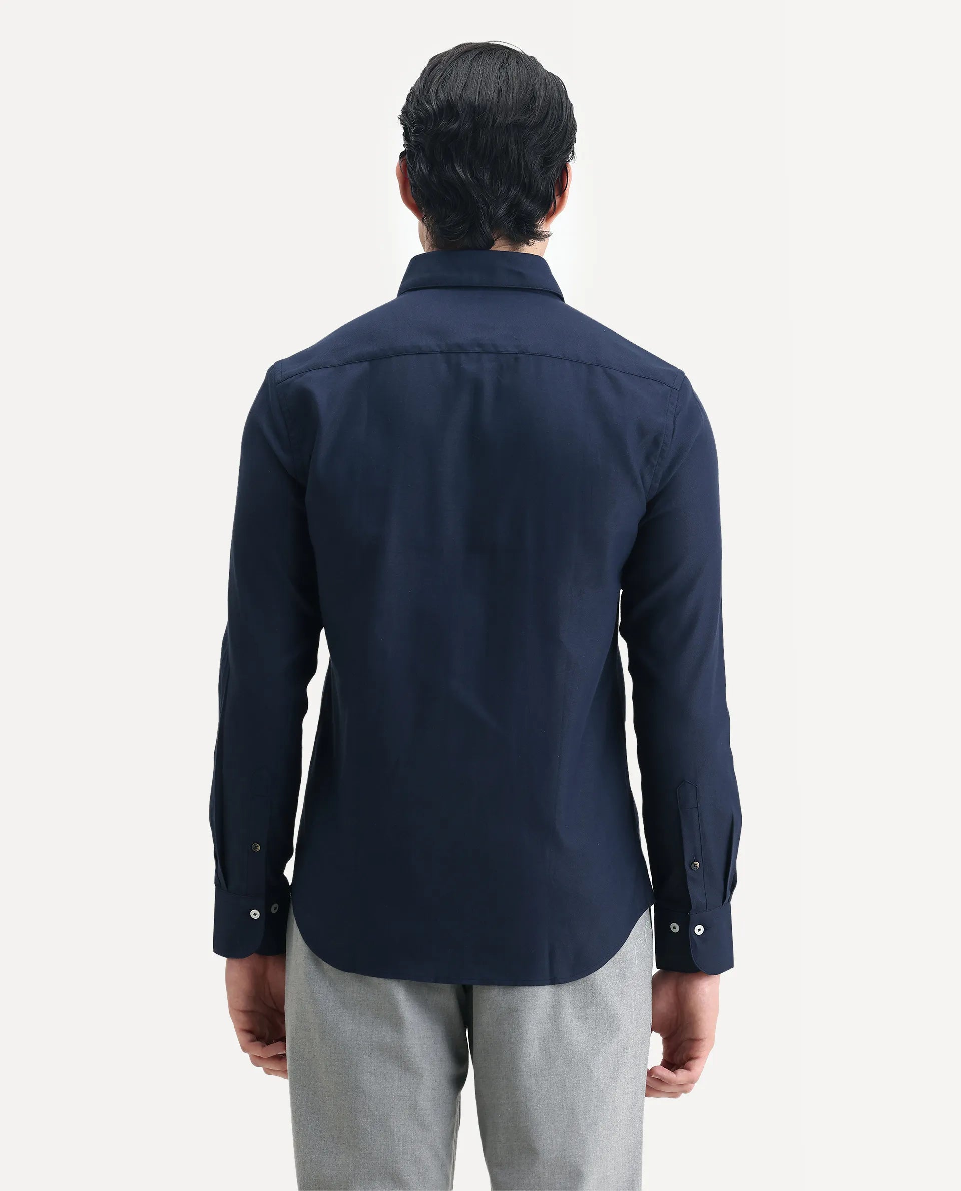 Rare Rabbit Men's Oxfom Navy Cotton Embroidered Regular Fit Full Sleeve Collared Shirt