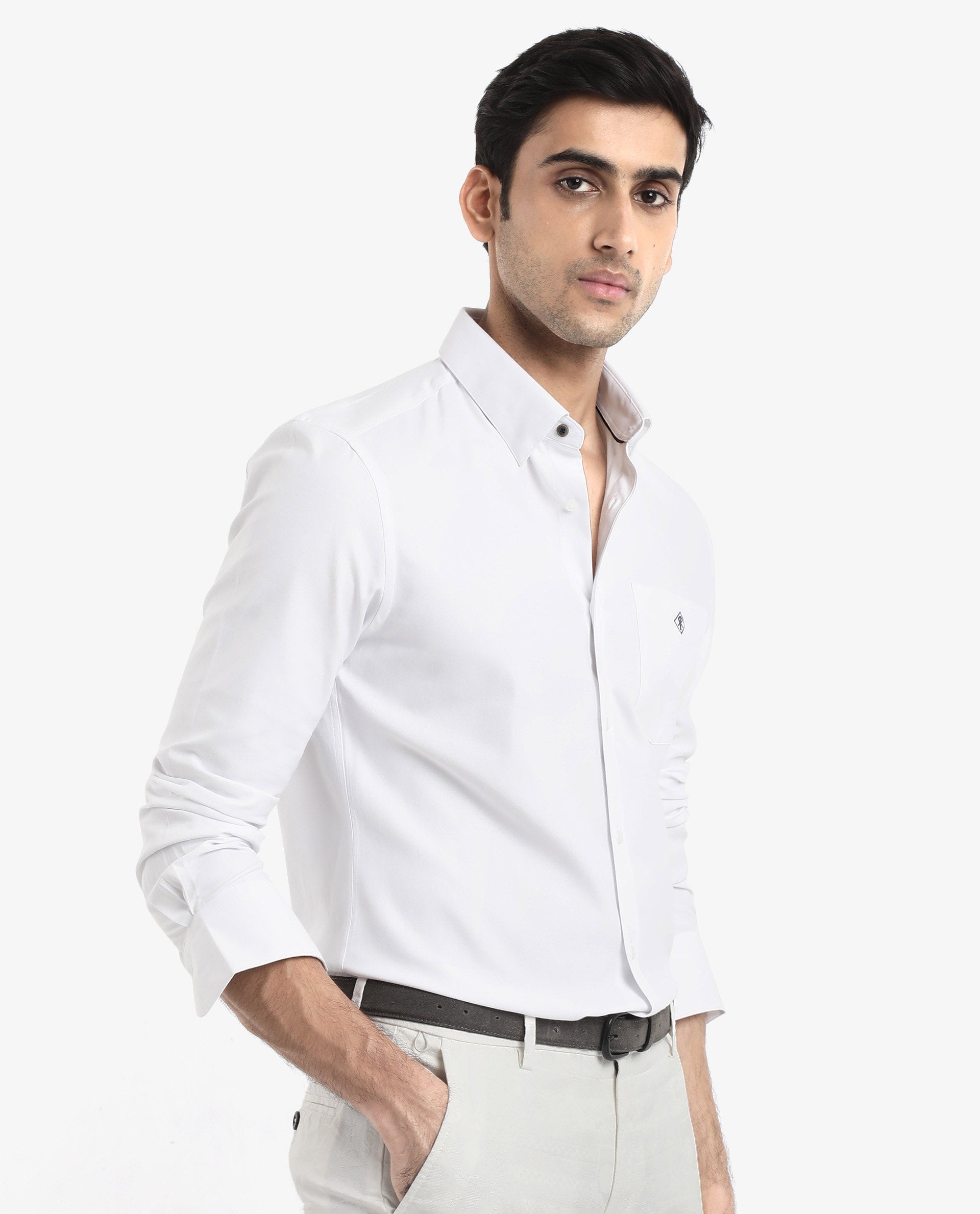 Rare Rabbit Men's Oxfom White Cotton Polyester Fabric Full Sleeves Button Down Collar Regular Fit Plain Formal Shirt