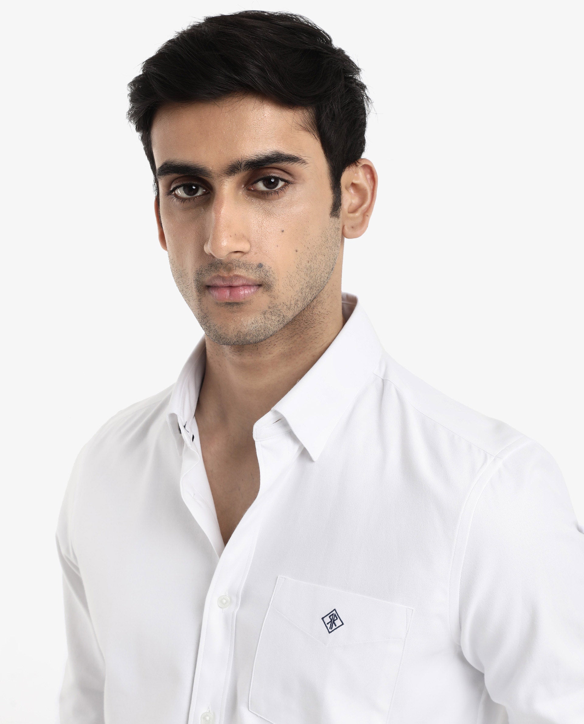 Rare Rabbit Men's Oxfom White Cotton Polyester Fabric Full Sleeves Button Down Collar Regular Fit Plain Formal Shirt