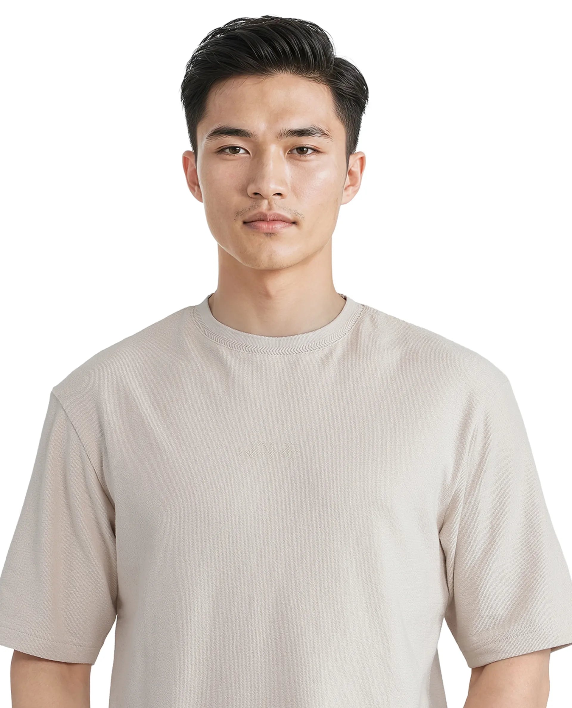 Rare Rabbit Men Oxi Beige Cotton Fabric Short Sleeve Crew Neck Textured HD Print T-Shirt