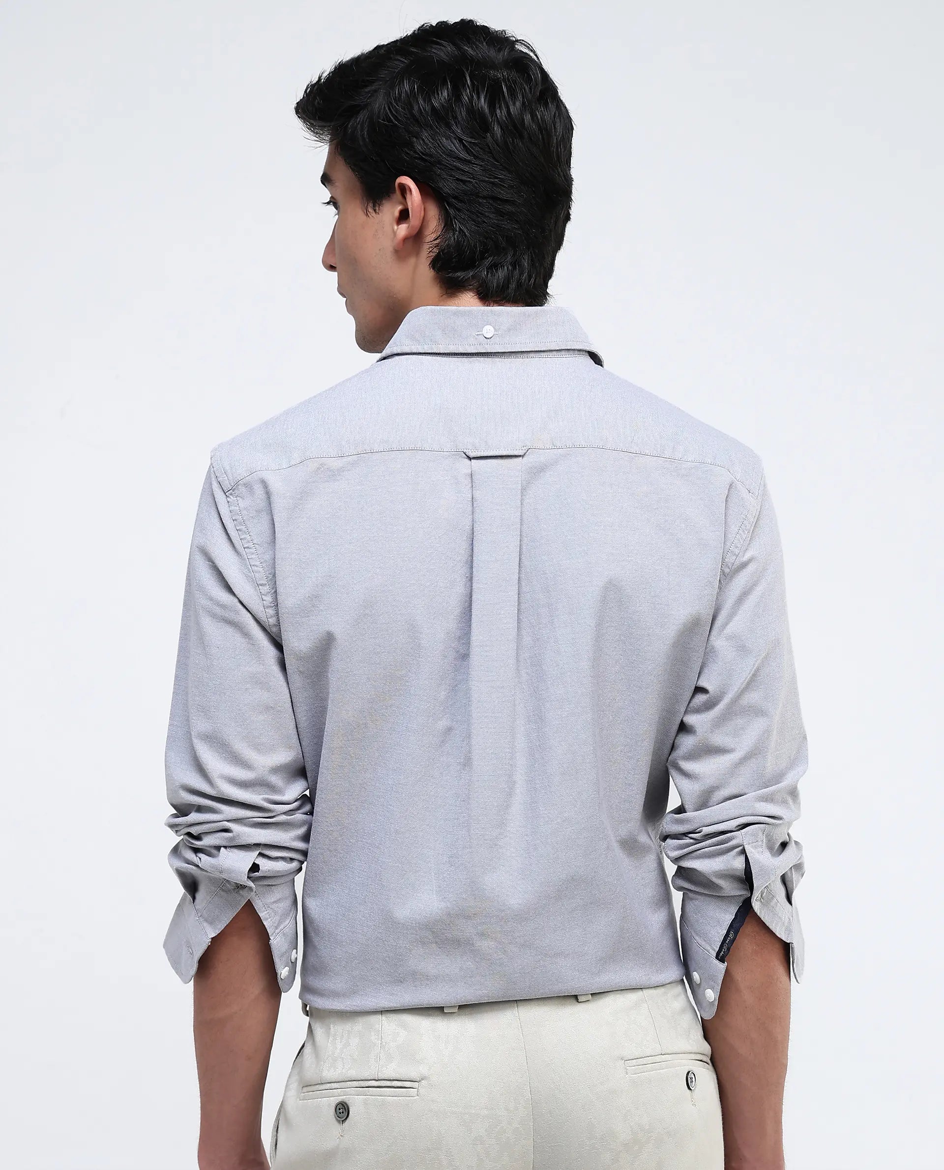 Rare Rabbit Men Oxob Grey Full Sleeve Collared Neck Button Closure Regular Fit Plain Shirt
