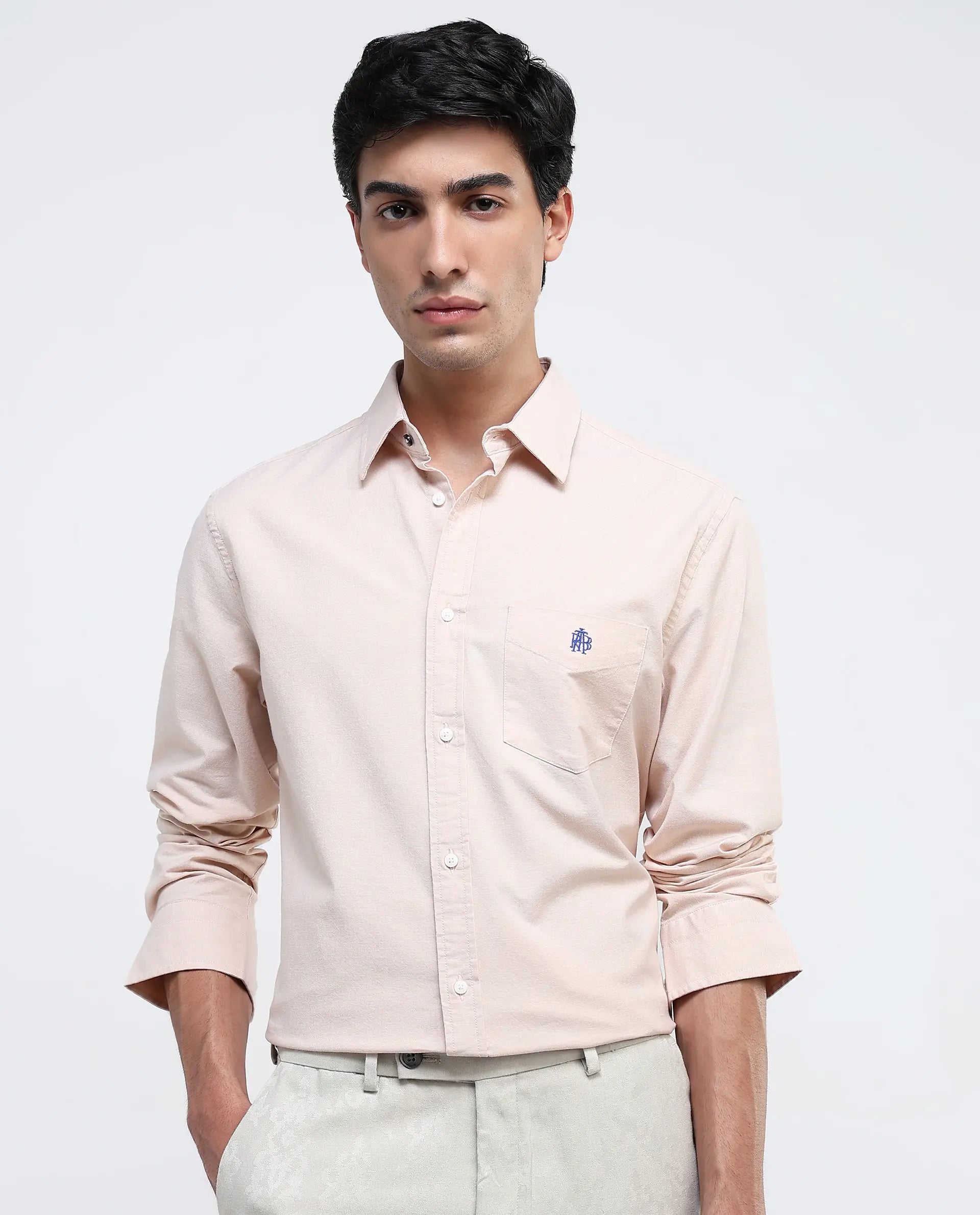 Rare Rabbit Men Oxob Pastel Mustard Full Sleeve Collared Neck Button Closure Regular Fit Plain Shirt