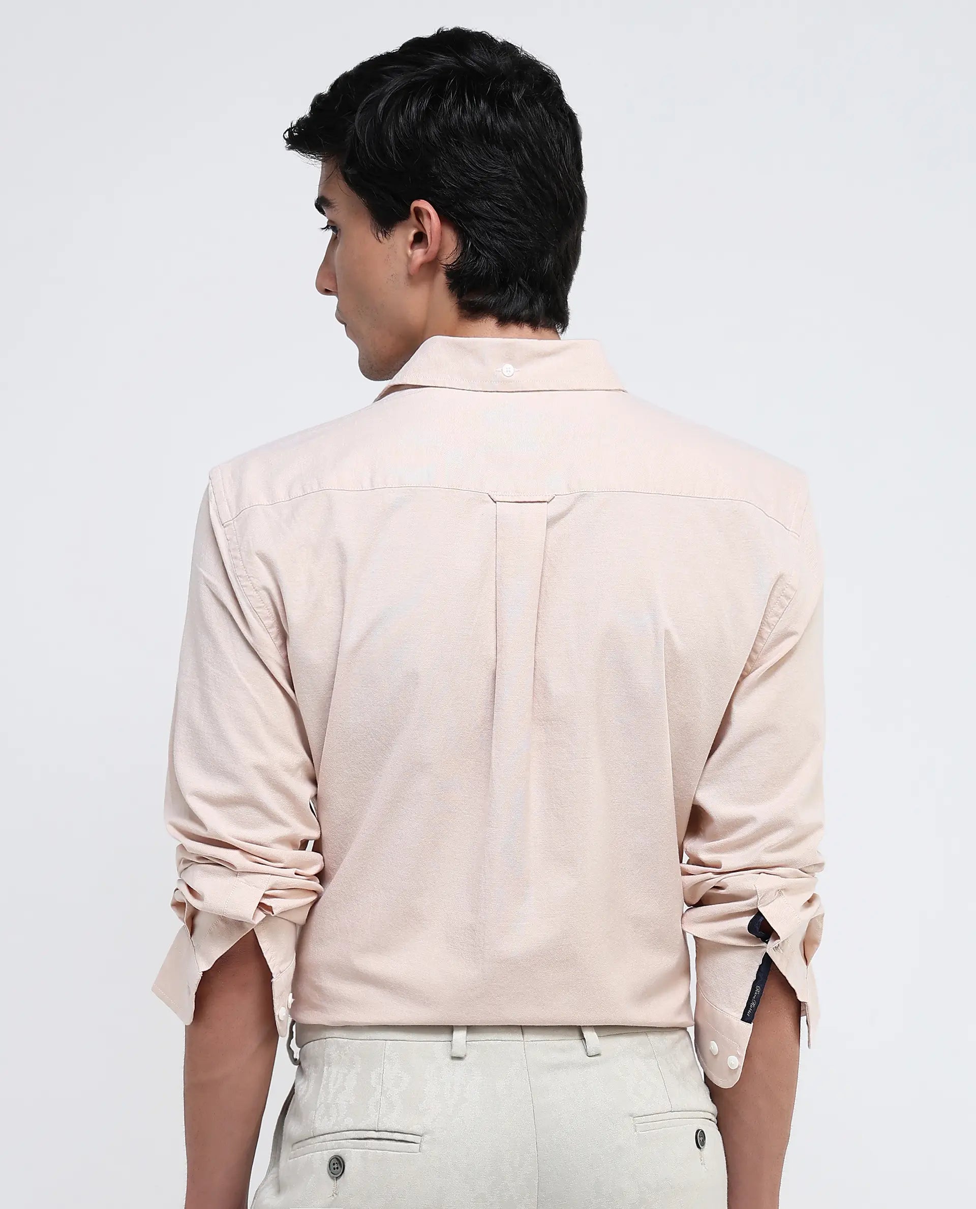 Rare Rabbit Men Oxob Pastel Mustard Full Sleeve Collared Neck Button Closure Regular Fit Plain Shirt