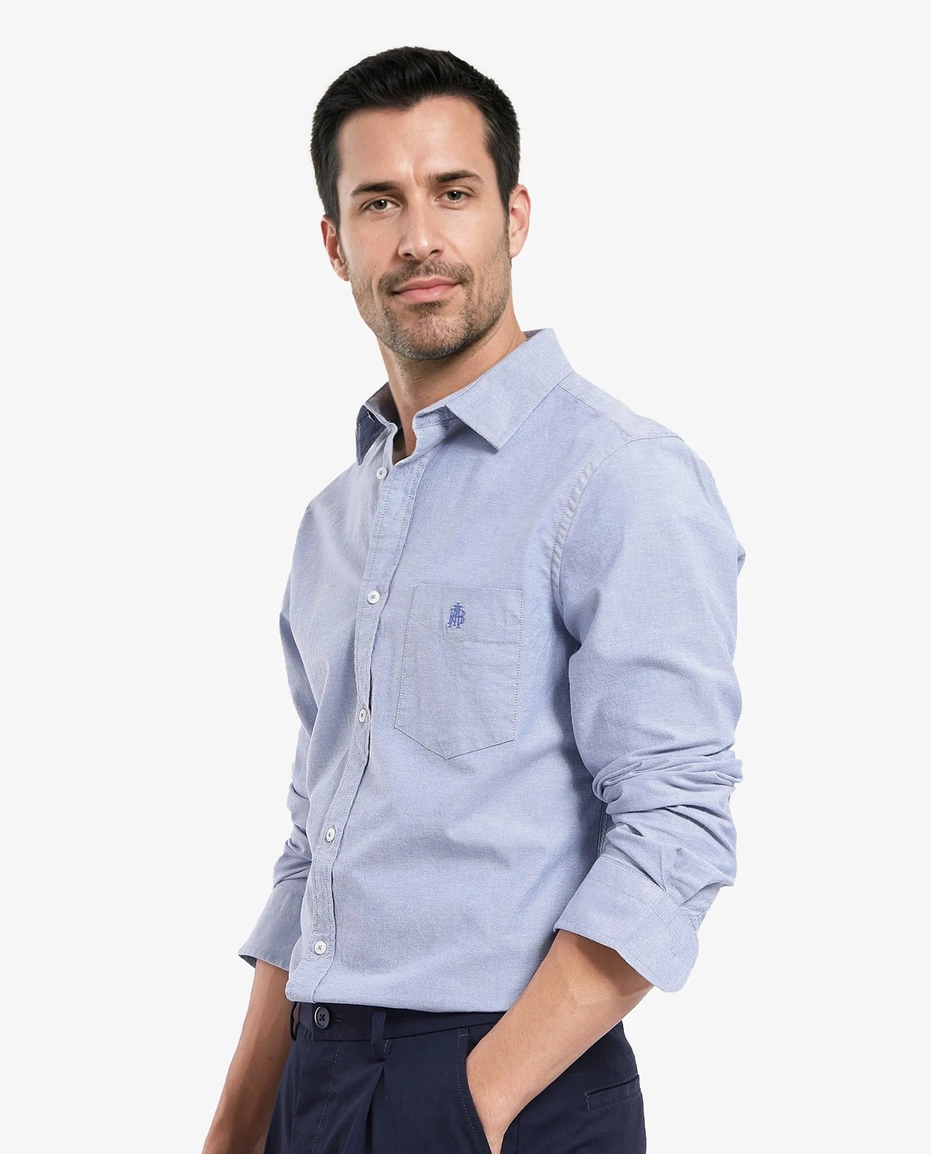 Rare Rabbit Men Oxo Dusky Blue Full Sleeve Collared Neck Button Closure Regular Fit Plain Shirt