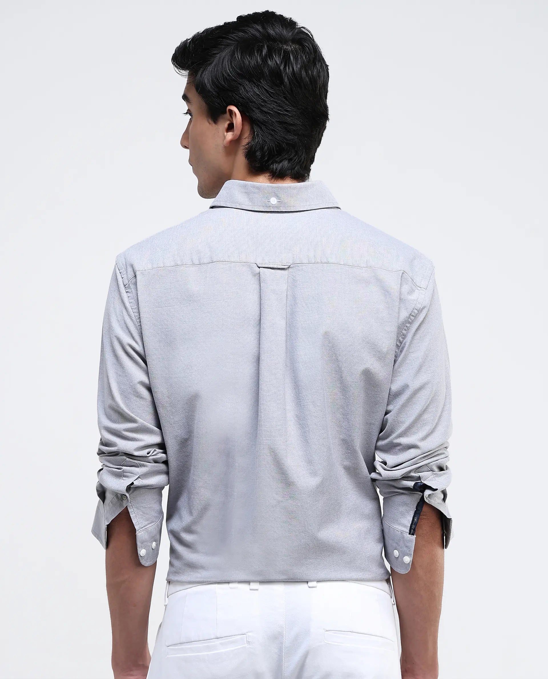 Rare Rabbit Men Oxo Grey Full Sleeve Collared Neck Button Closure Regular Fit Plain Shirt