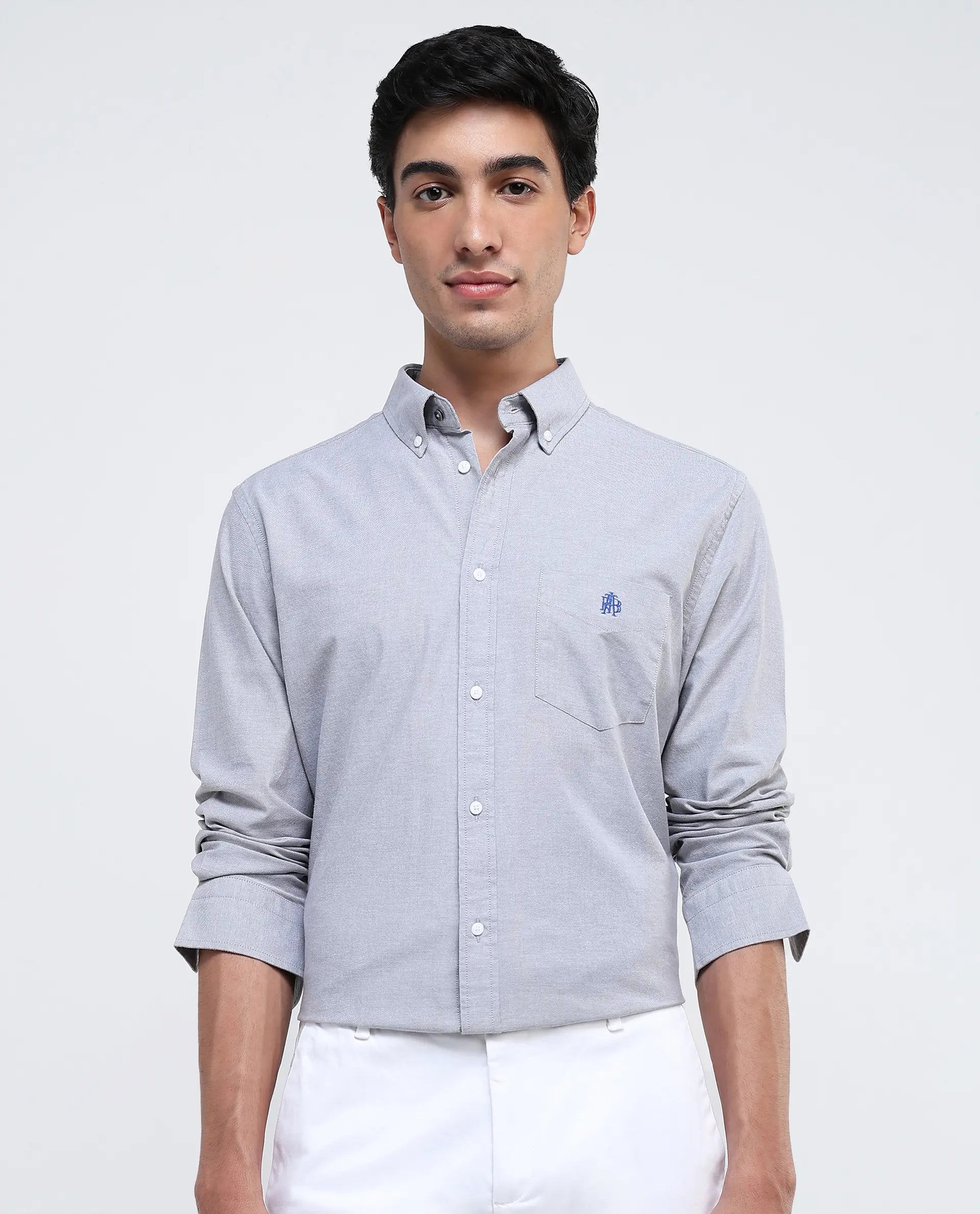 Rare Rabbit Men Oxo Grey Full Sleeve Collared Neck Button Closure Regular Fit Plain Shirt