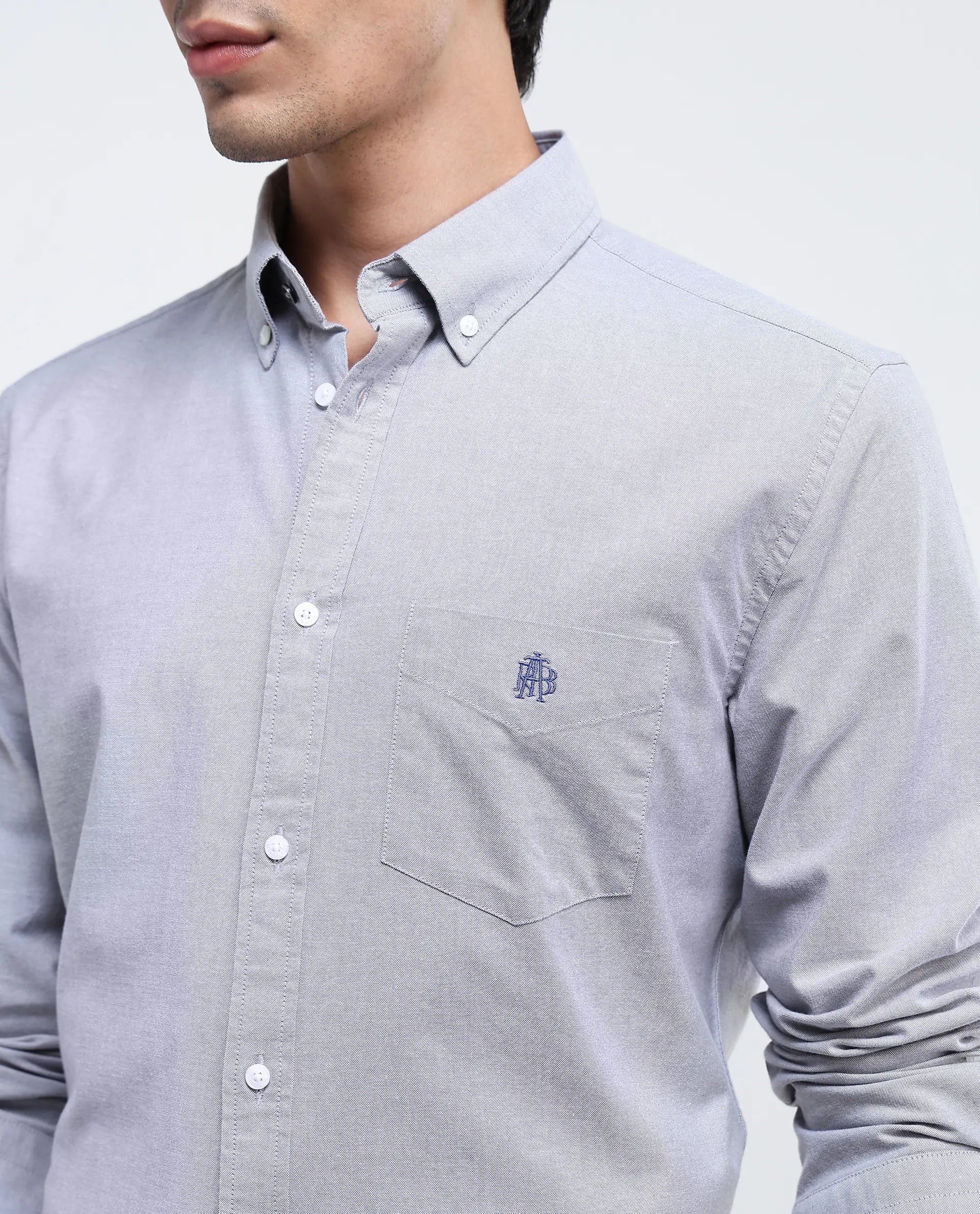 Rare Rabbit Men Oxo Grey Full Sleeve Collared Neck Button Closure Regular Fit Plain Shirt