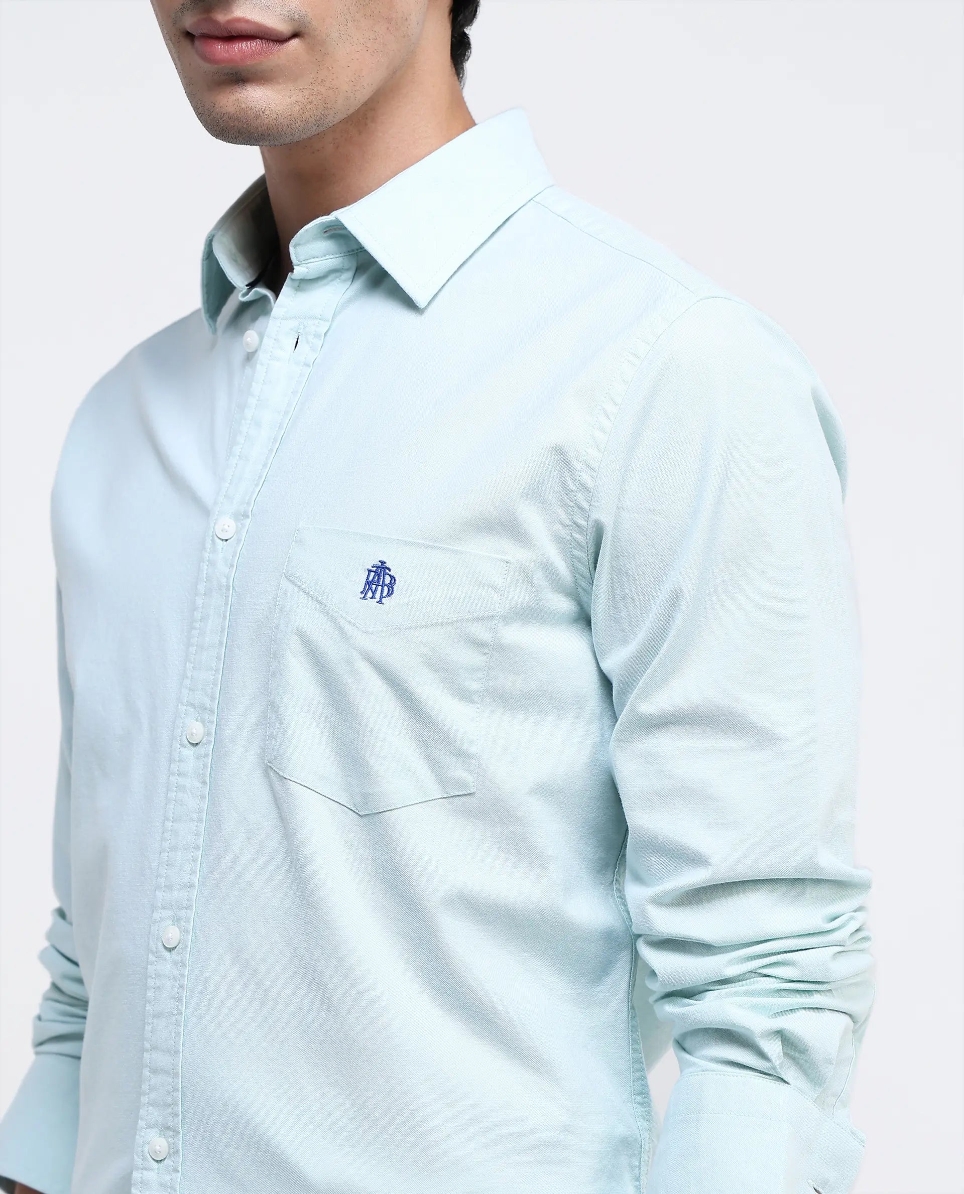 Rare Rabbit Men Oxo Pastel Green Full Sleeve Collared Neck Button Closure Regular Fit Plain Shirt