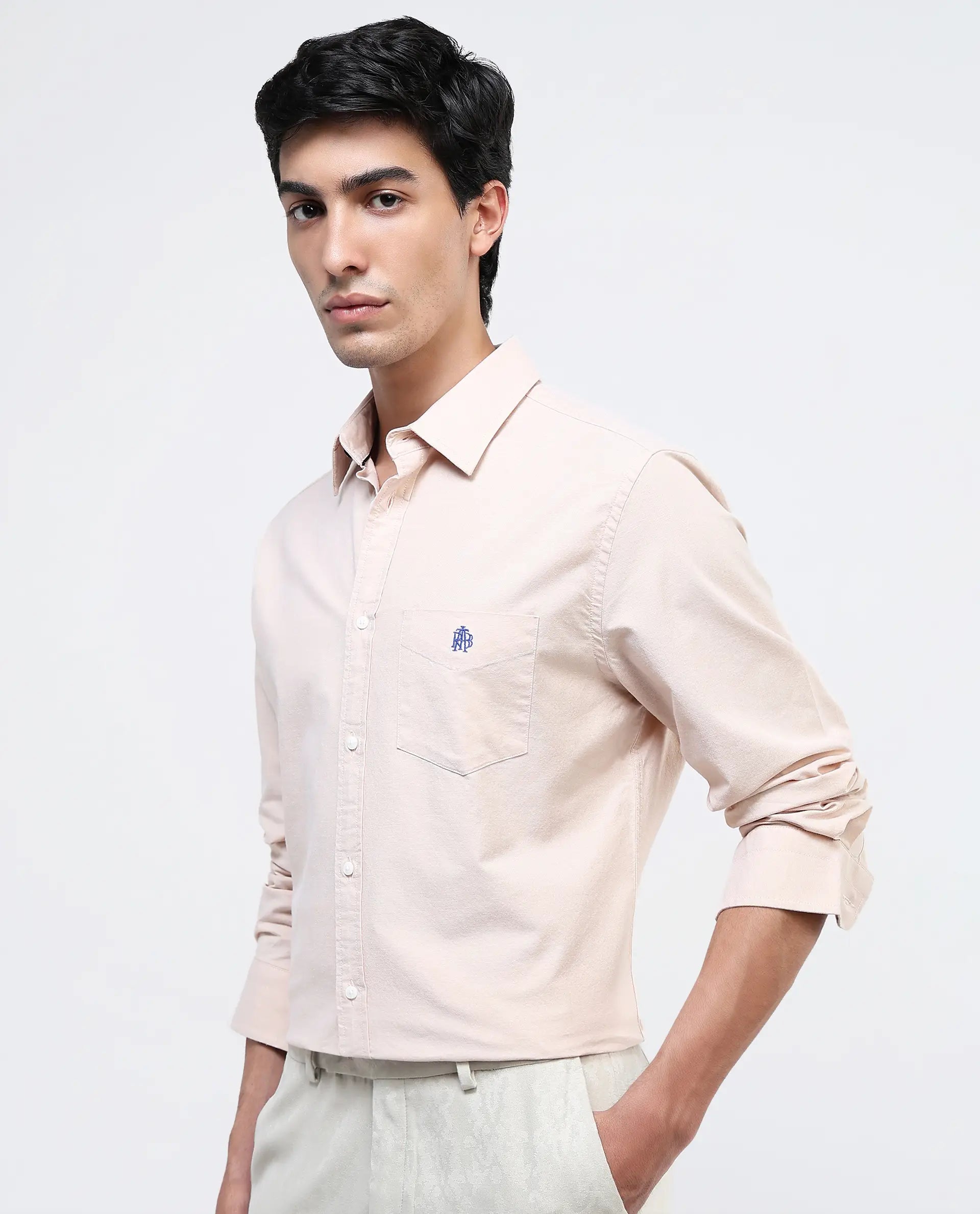 Rare Rabbit Men's Oxo Pastel Mustard Cotton Fabric Full Sleeve Collared Neck Button Closure Plain Shirt