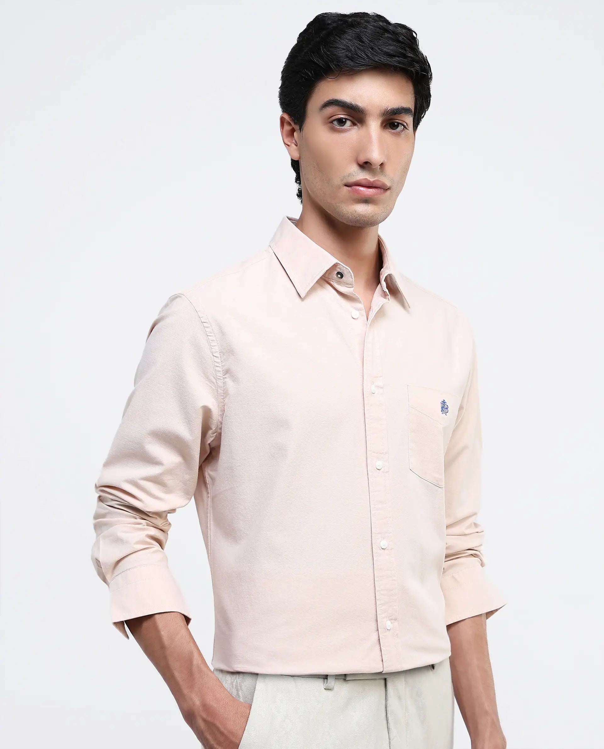 Rare Rabbit Men's Oxo Pastel Mustard Cotton Fabric Full Sleeve Collared Neck Button Closure Plain Shirt