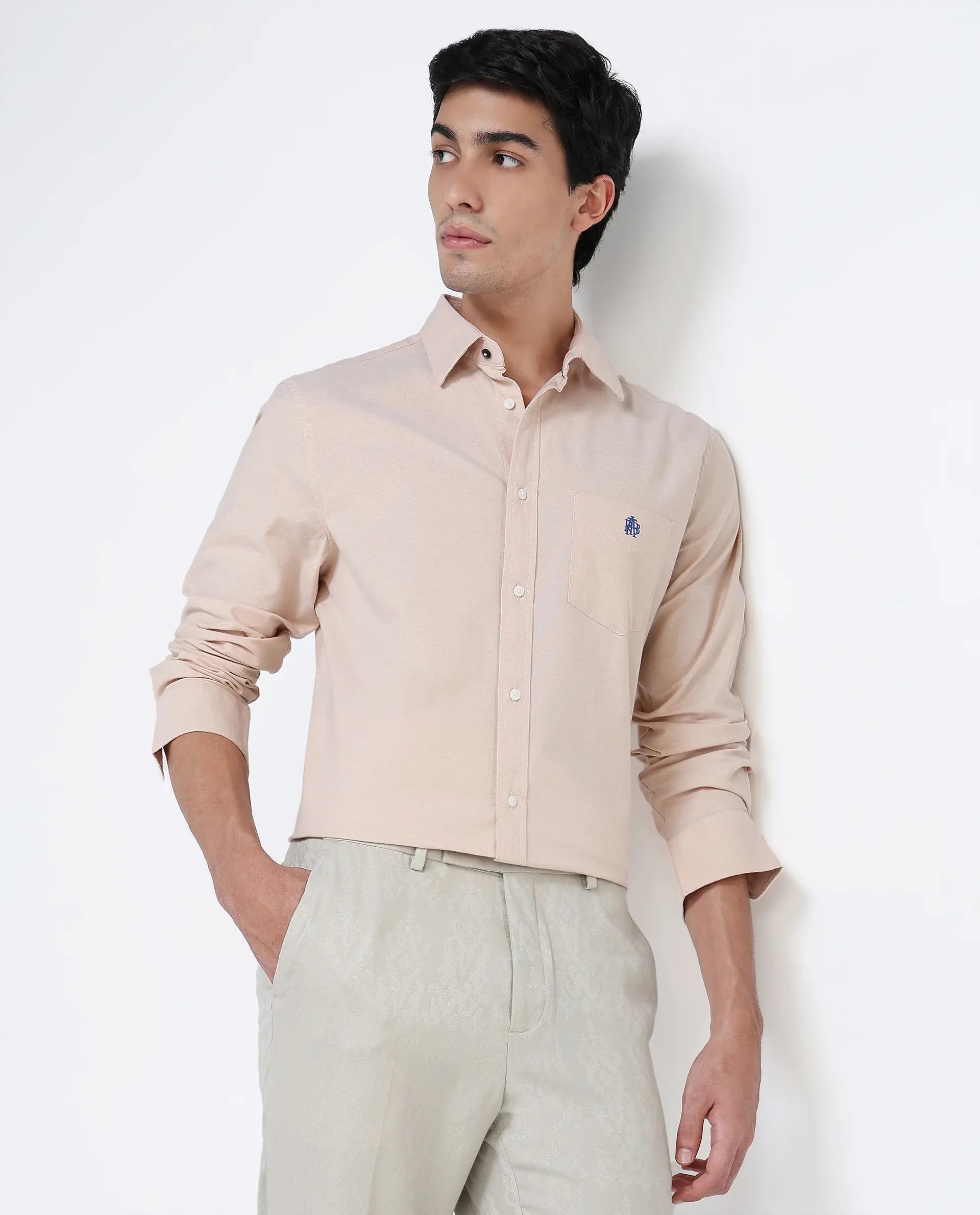 Rare Rabbit Men's Oxo Pastel Mustard Cotton Fabric Full Sleeve Collared Neck Button Closure Plain Shirt